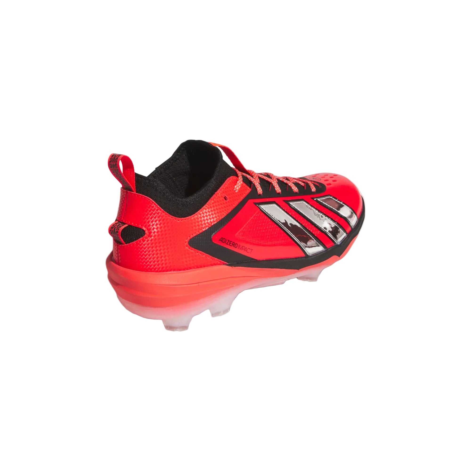 Adizero Impact 3.0 TPU Cleats rear three-quarter view Lucid Red baseball shoe