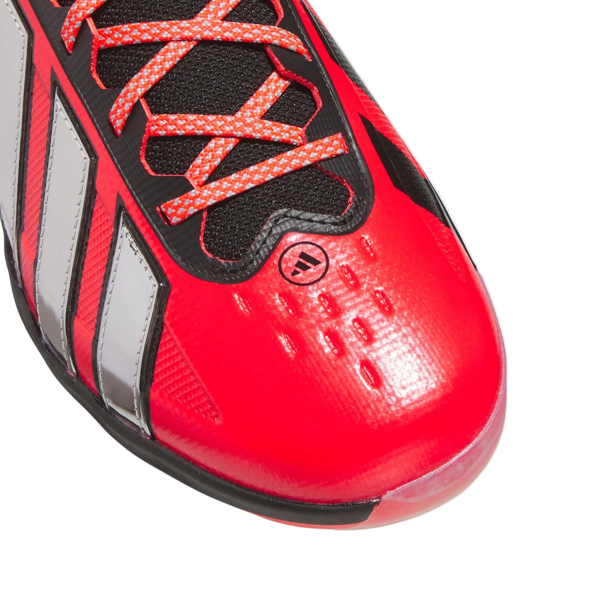 Adizero Impact 3.0 TPU Cleats toe box and lace detail Lucid Red baseball cleats