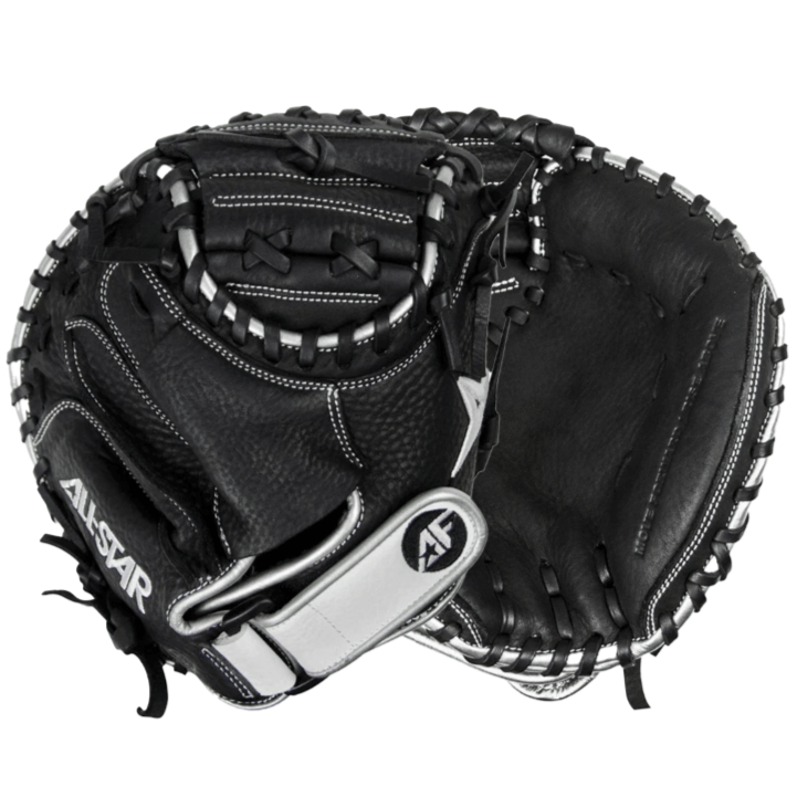 All-Star Training Glove Focus Framer Fastpitch mitt designed for softball with an undersized pocket for catchers.