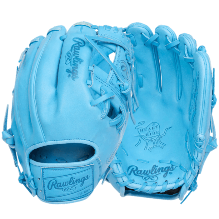 Rawlings Element Series 2.0 11.5" infield glove in Columbia Blue color showcasing Heart of the Hide craftsmanship.