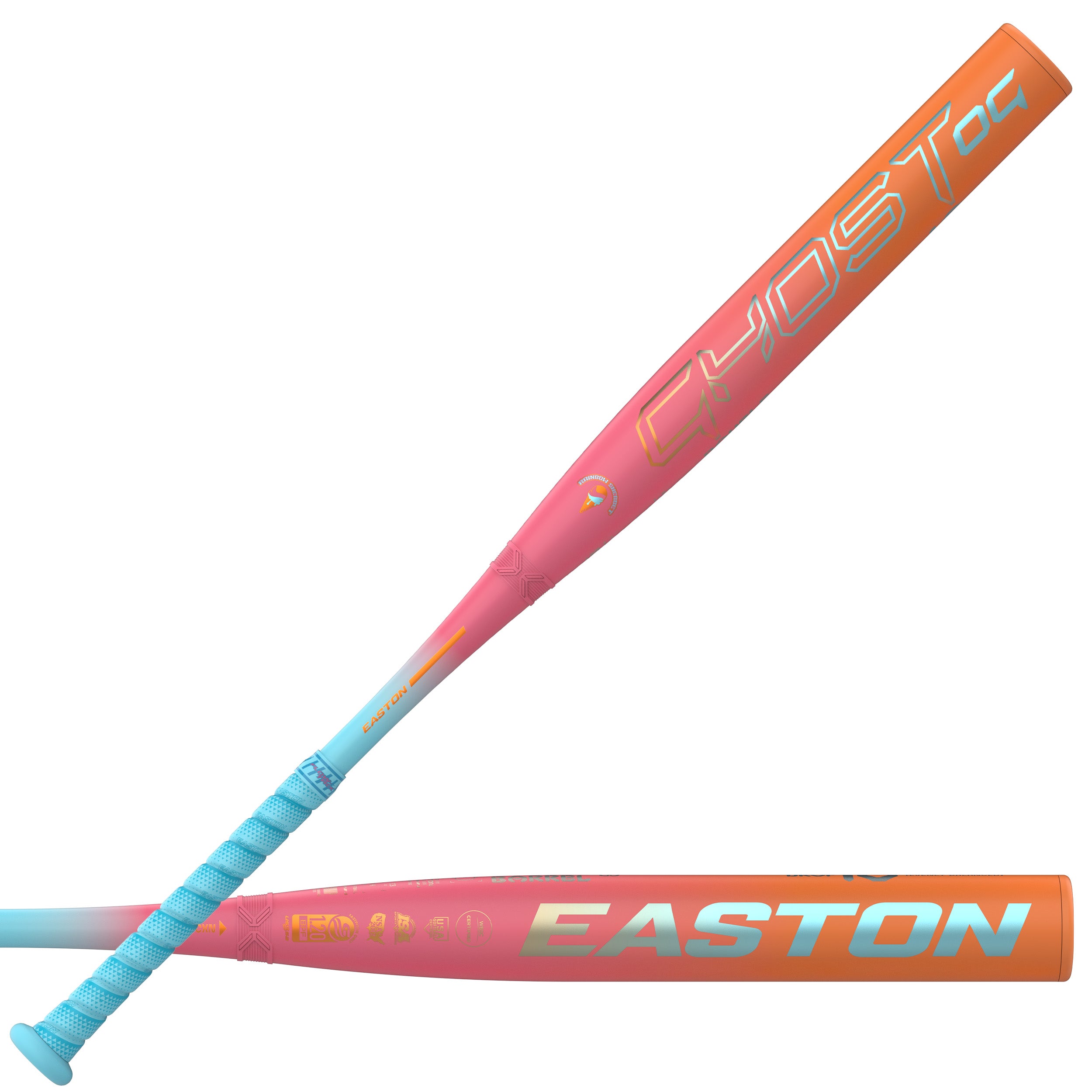2026 Easton Ghost OG Rainbow Sherbet (-10) Fastpitch Bat front and back view with colorful design