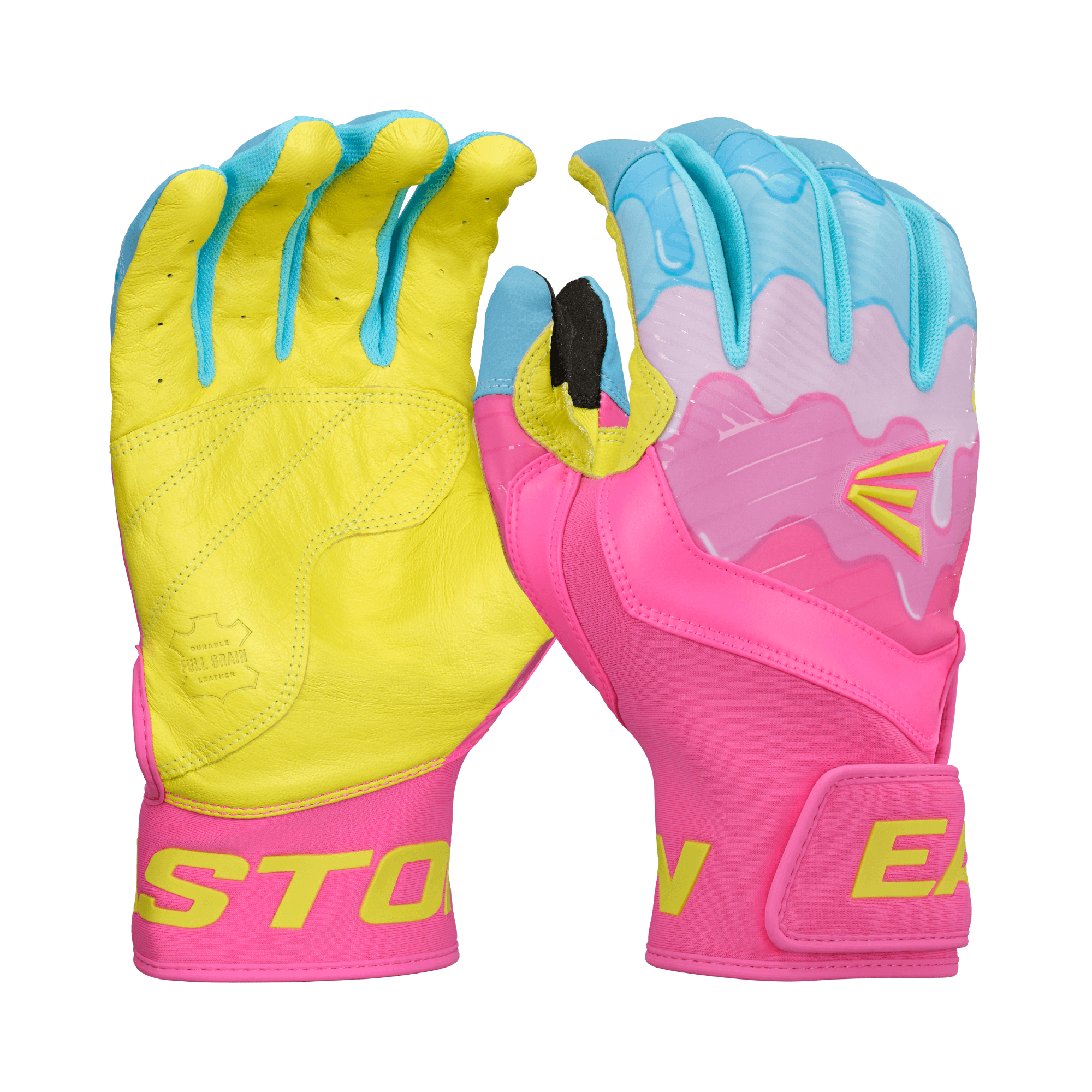 Easton Youth Walk-Off Ethos Batting Gloves - Columbia Blue/Pink full view.