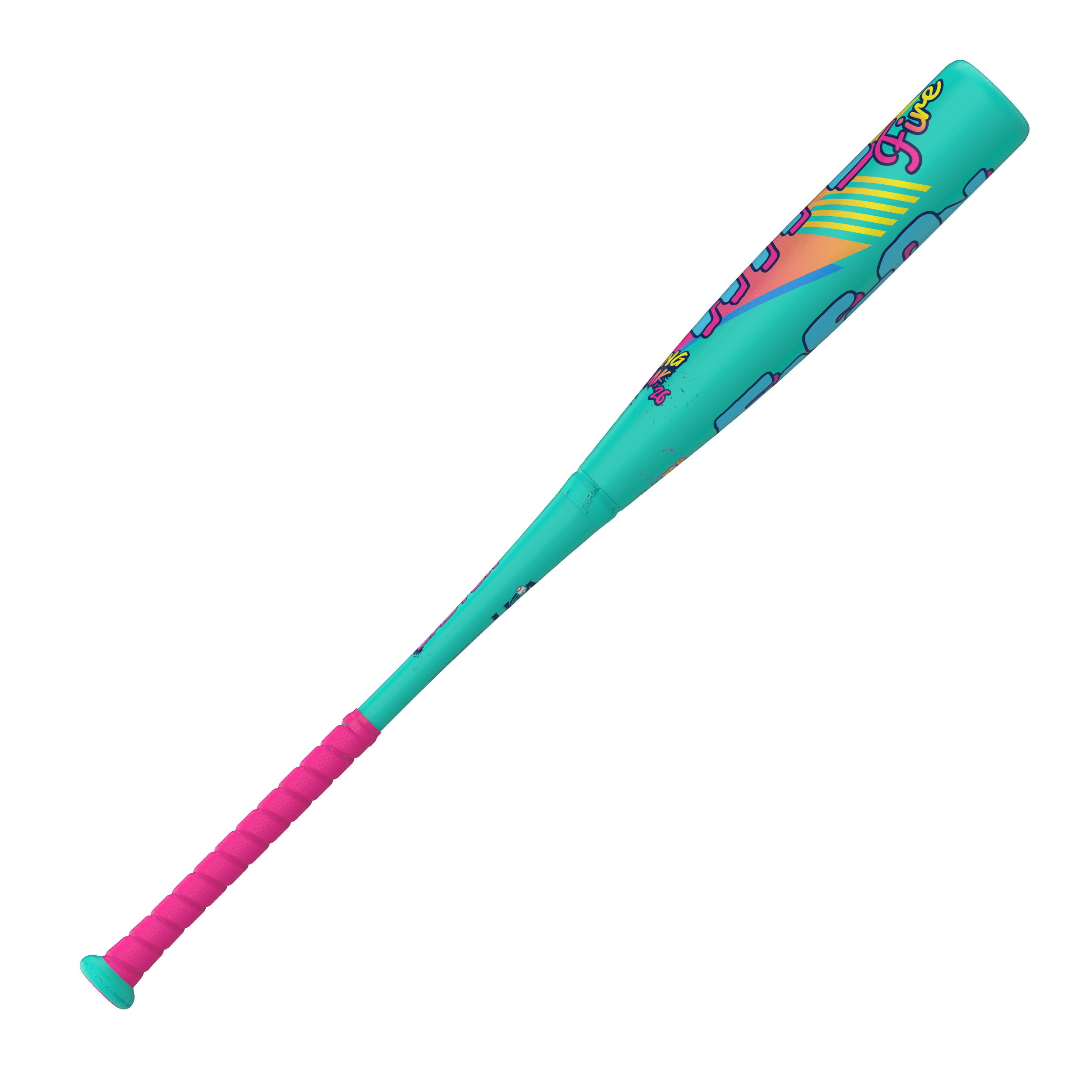 Easton Hype Fire USA (-11) Baseball Bat, side profile, teal with pink grip, bold retro graphics.