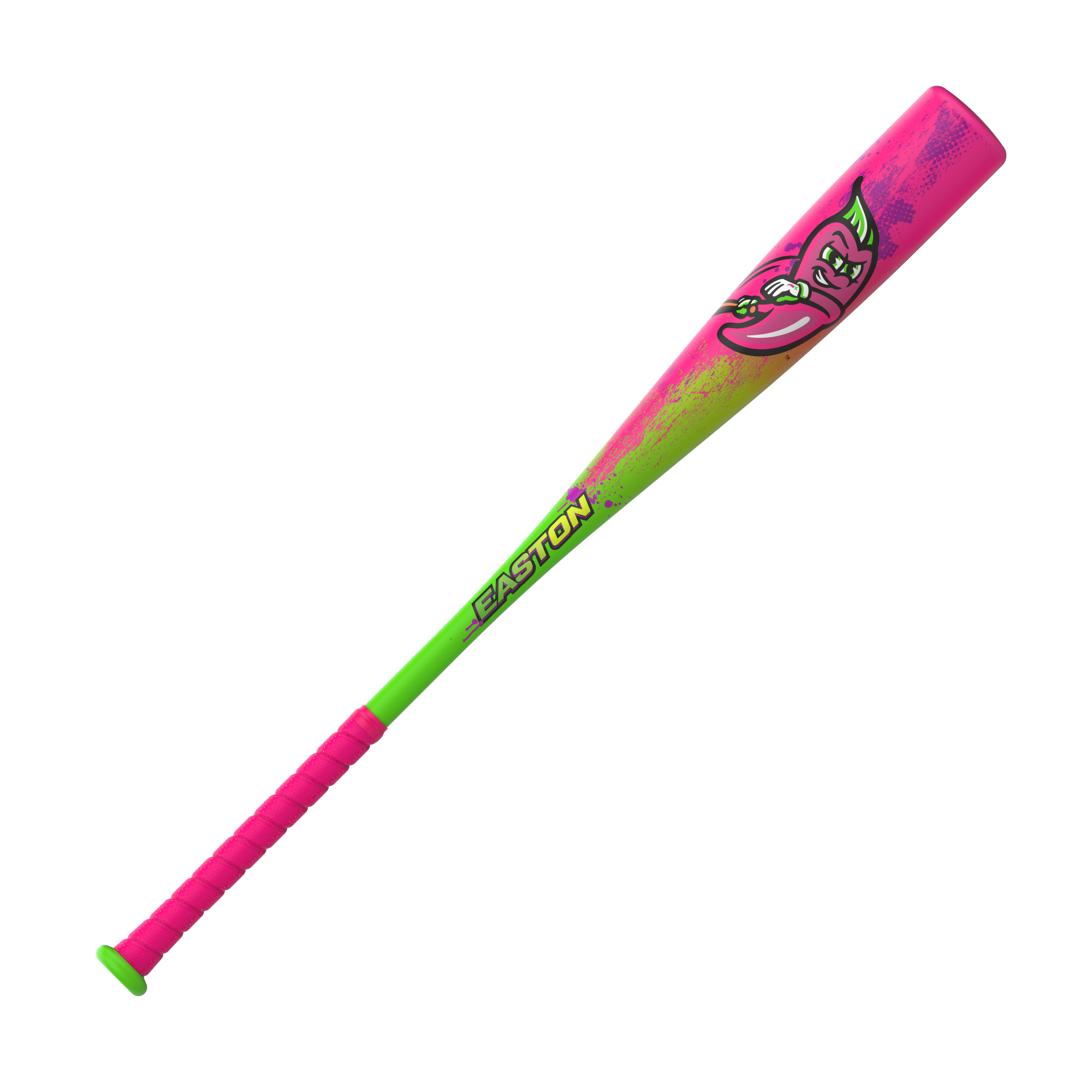 2027 Easton Cosmic Chili Pepper USA Baseball Bat, vibrant pink and green design for youth players.