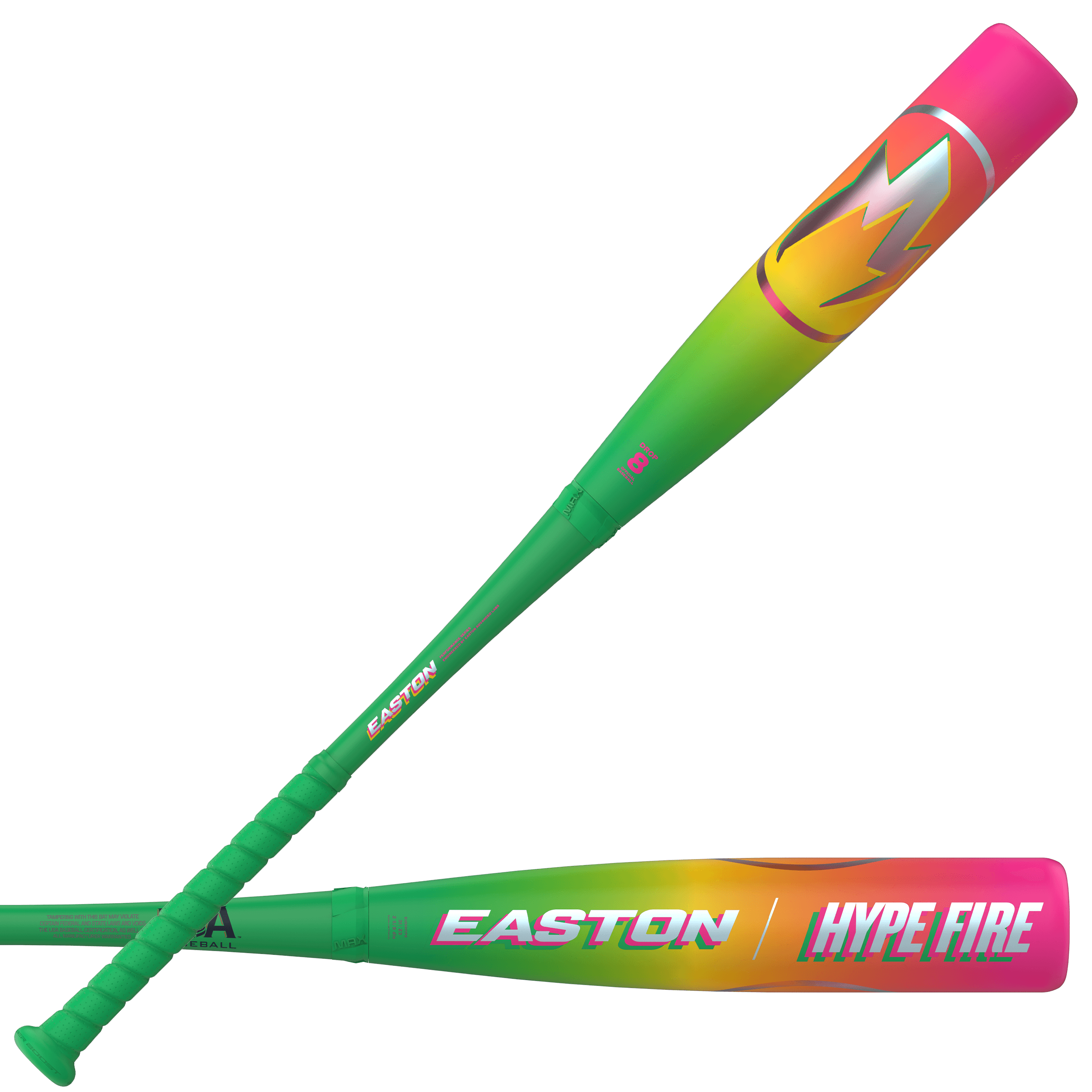 2026 Easton Hype Fire (-8) USA Baseball Bat side profile showing vibrant thermal-inspired colorway and graphics