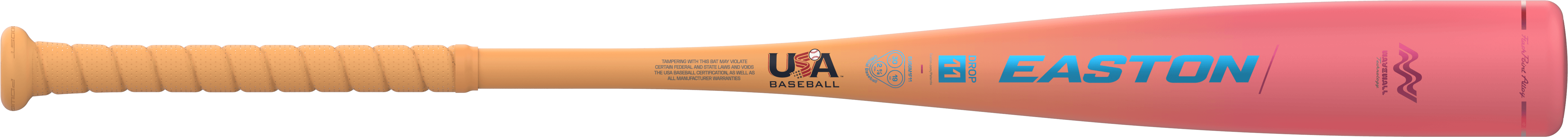 Horizontal view showcasing Easton Mav1 Flash Bat’s innovative WaveWall Technology.