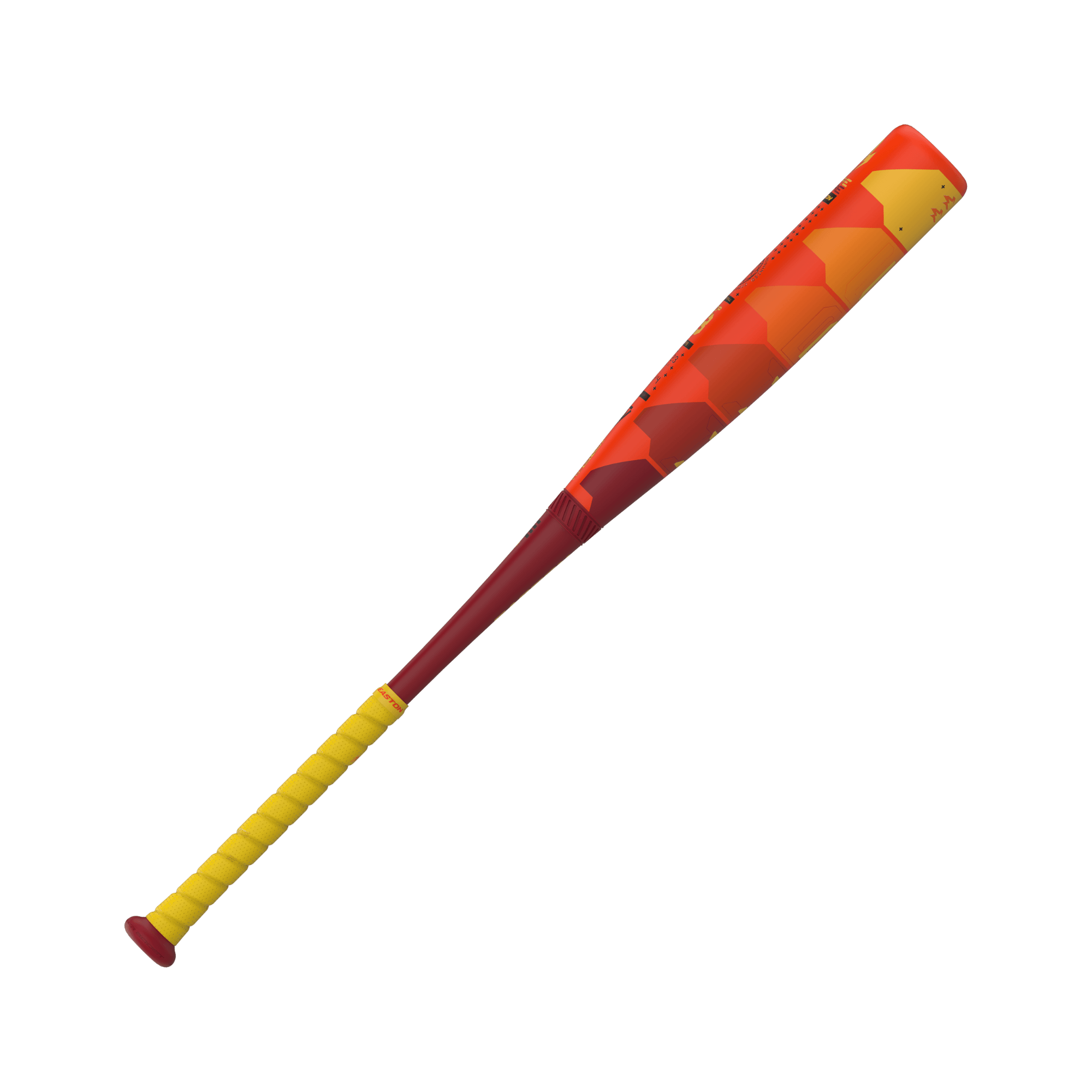 Easton Hype Fire 2025 (-8) USSSA baseball bat featuring a vibrant orange and red design with a yellow grip.