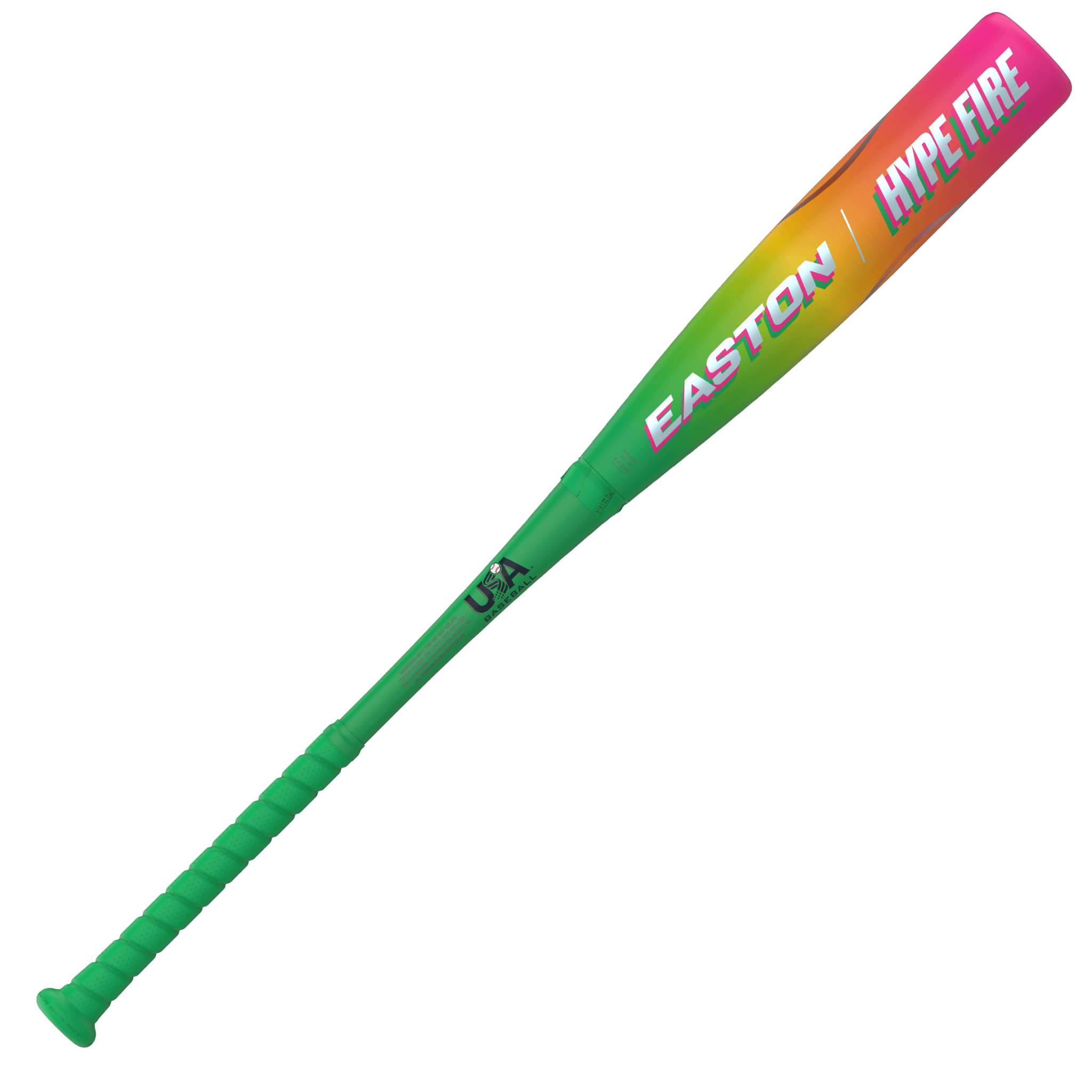 Back view of 2026 Easton Hype Fire (-11) USA Baseball Bat in neon green to hot pink fade design