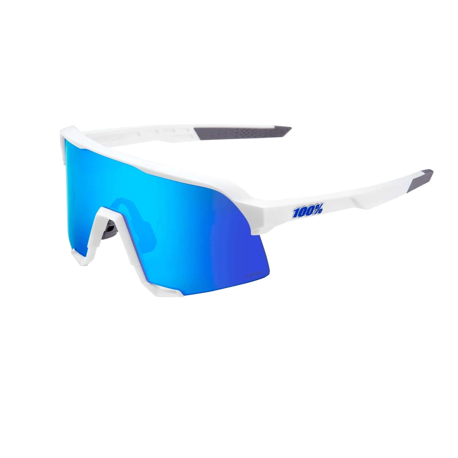 100% S3 Matte White Sunglasses with HiPER Blue Multilayer Mirror Lens