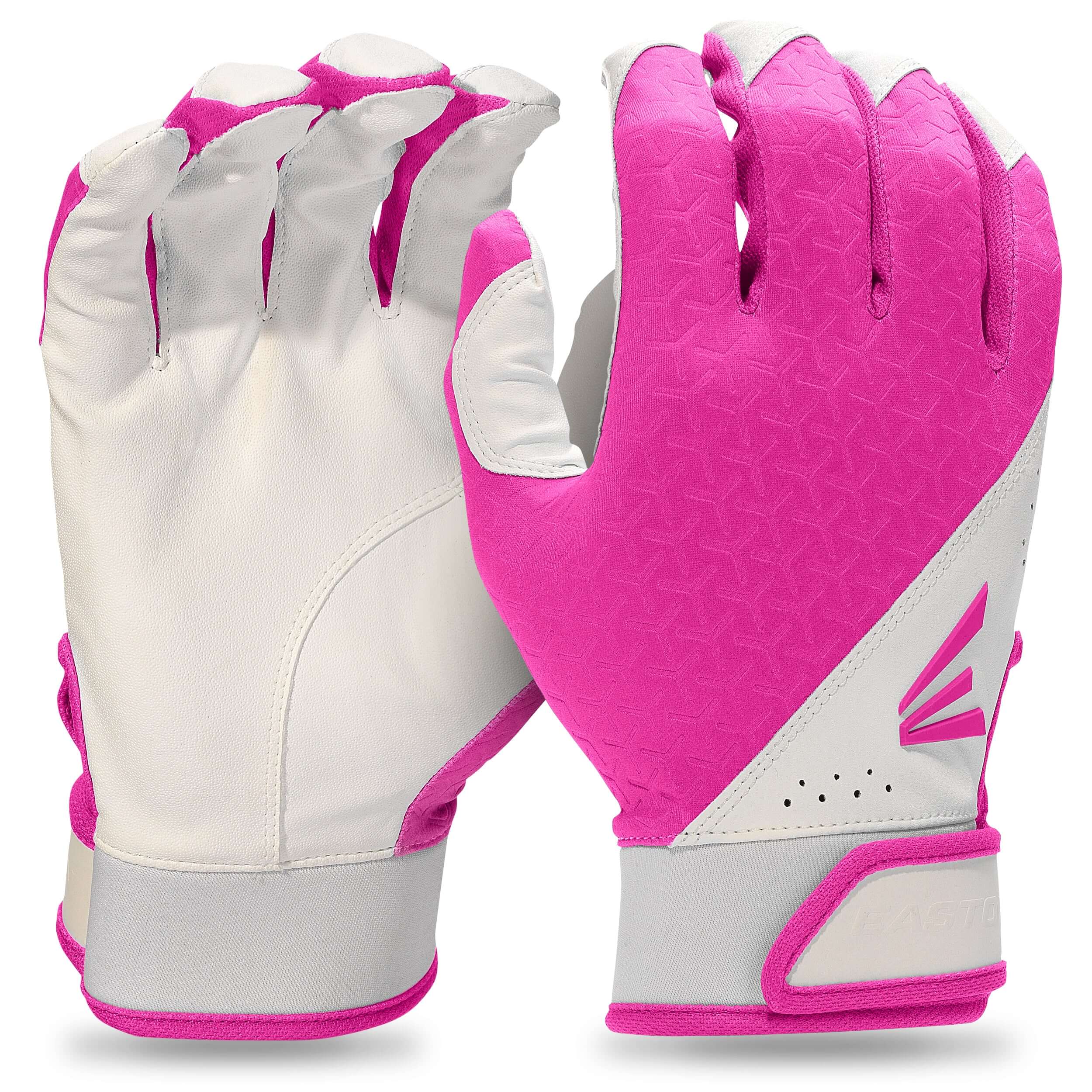 Easton Fundamental youth fastpitch batting gloves in pink, featuring flexible palm and breathable back.