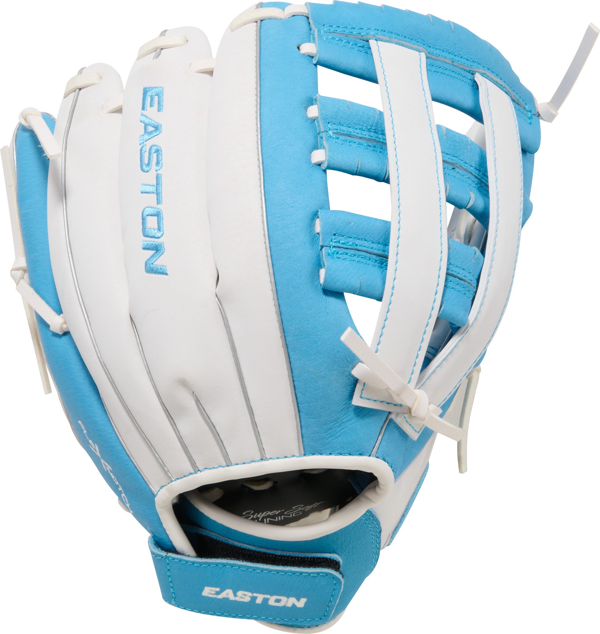 Easton Ghost Flex 12-Inch Softball Glove back view showing the Lock Down wrist strap and adjustable youth fit