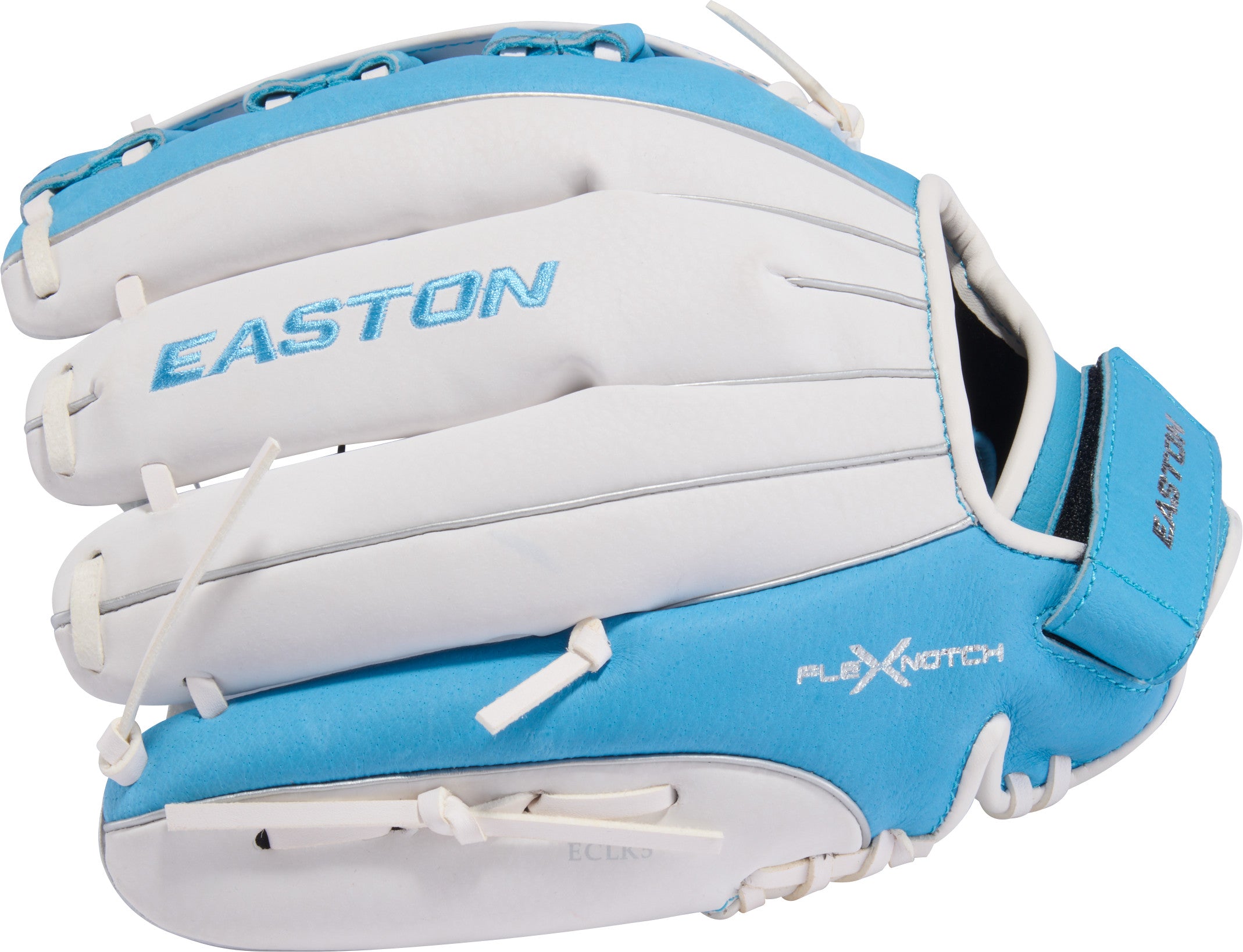 Easton Ghost Flex 12-Inch Softball Glove fingers detail showing flexible youth construction and glove lacing