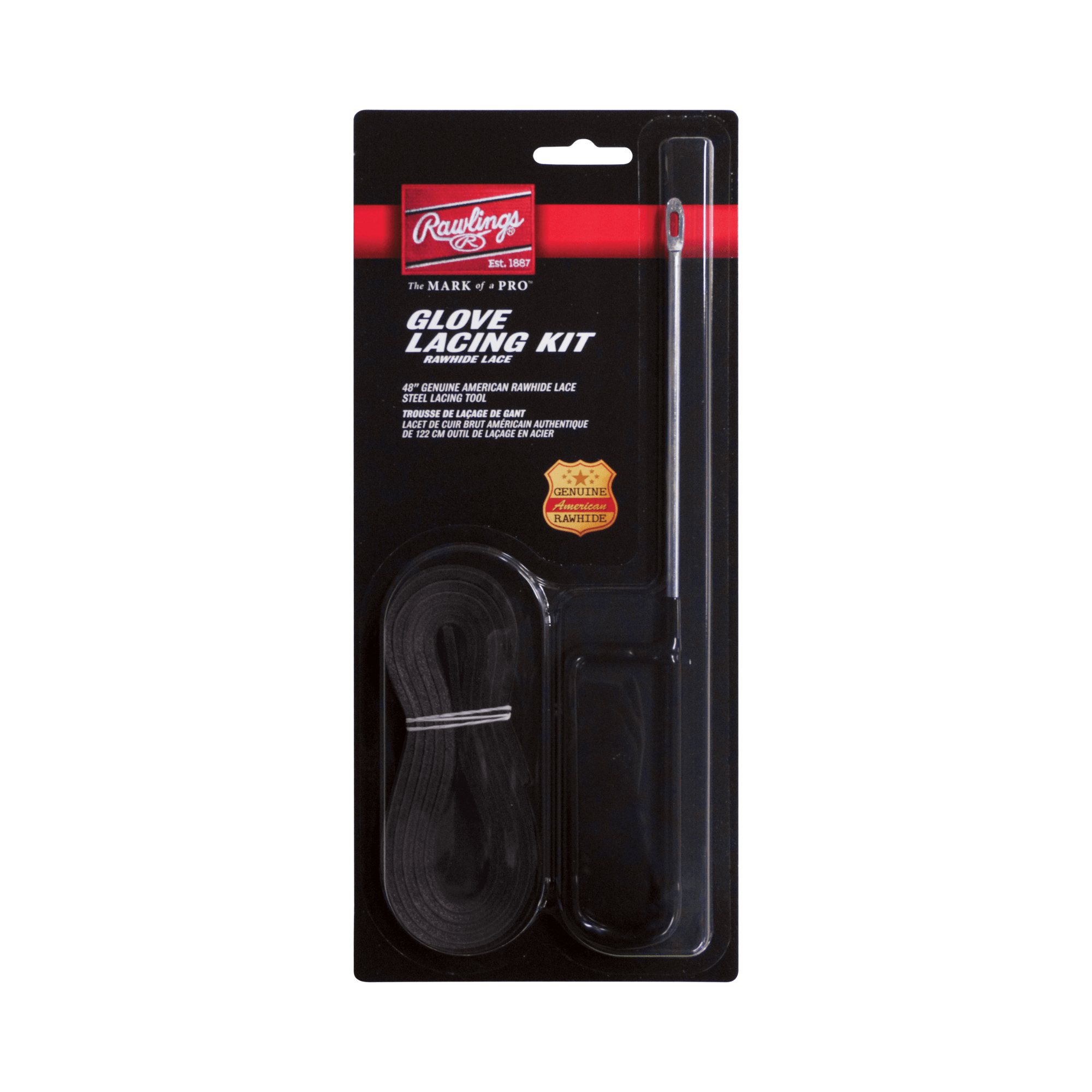 Rawlings Glove Lacing Kit with 5-inch needle and black rawhide lace