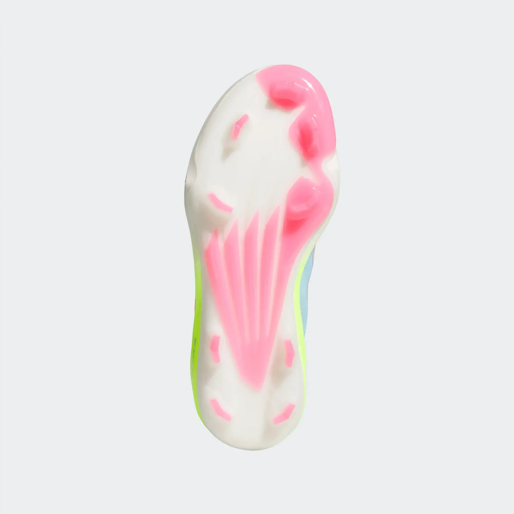 Adidas Adizero Impact+ 2.0 TPU BSB BLIBLU/LUCLEM/LUCPNK outsole view showing stud pattern and pink highlights.