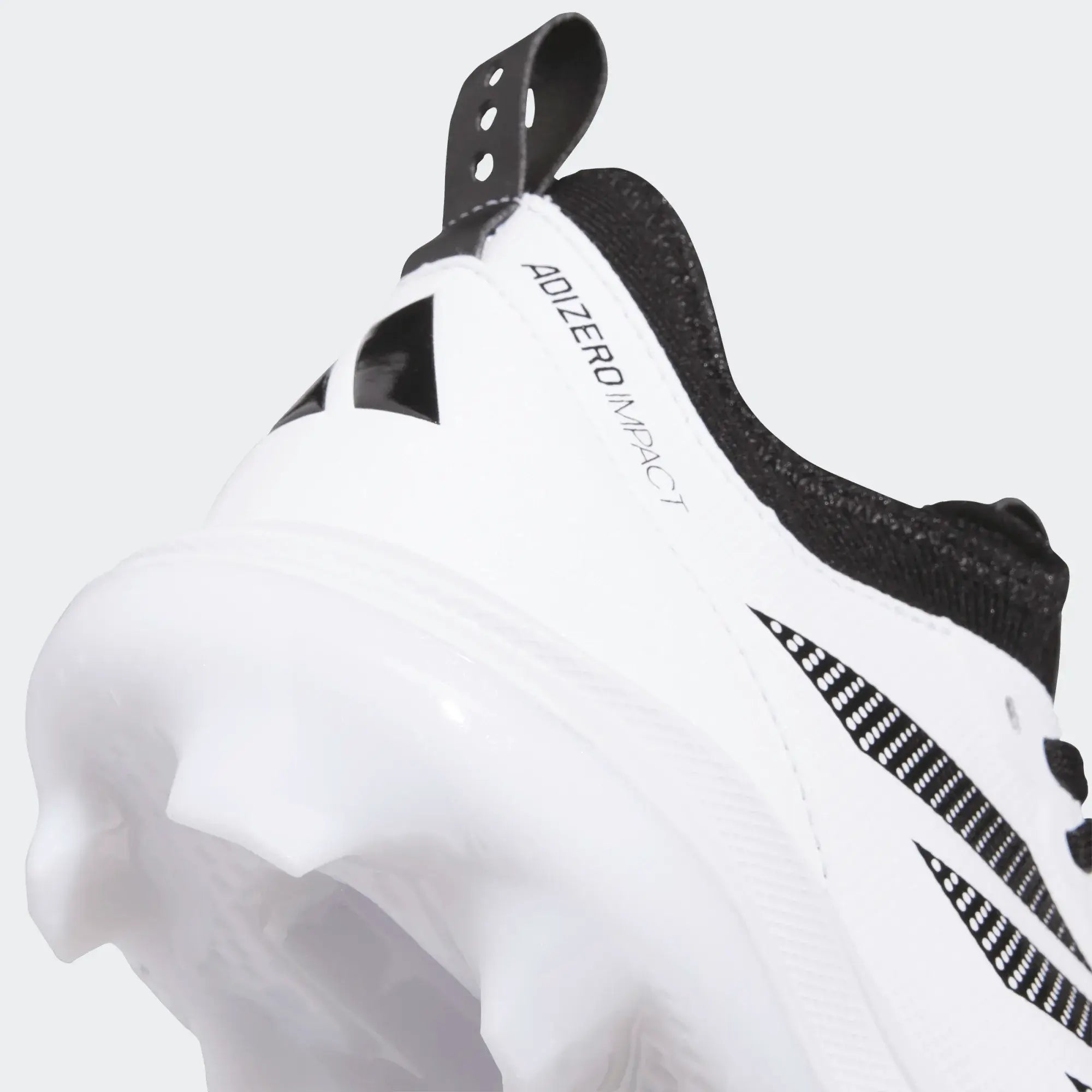 Close-up of Adidas Adizero Impact 2.0 TPU Baseball Cleats Kids - White showing back and side detail