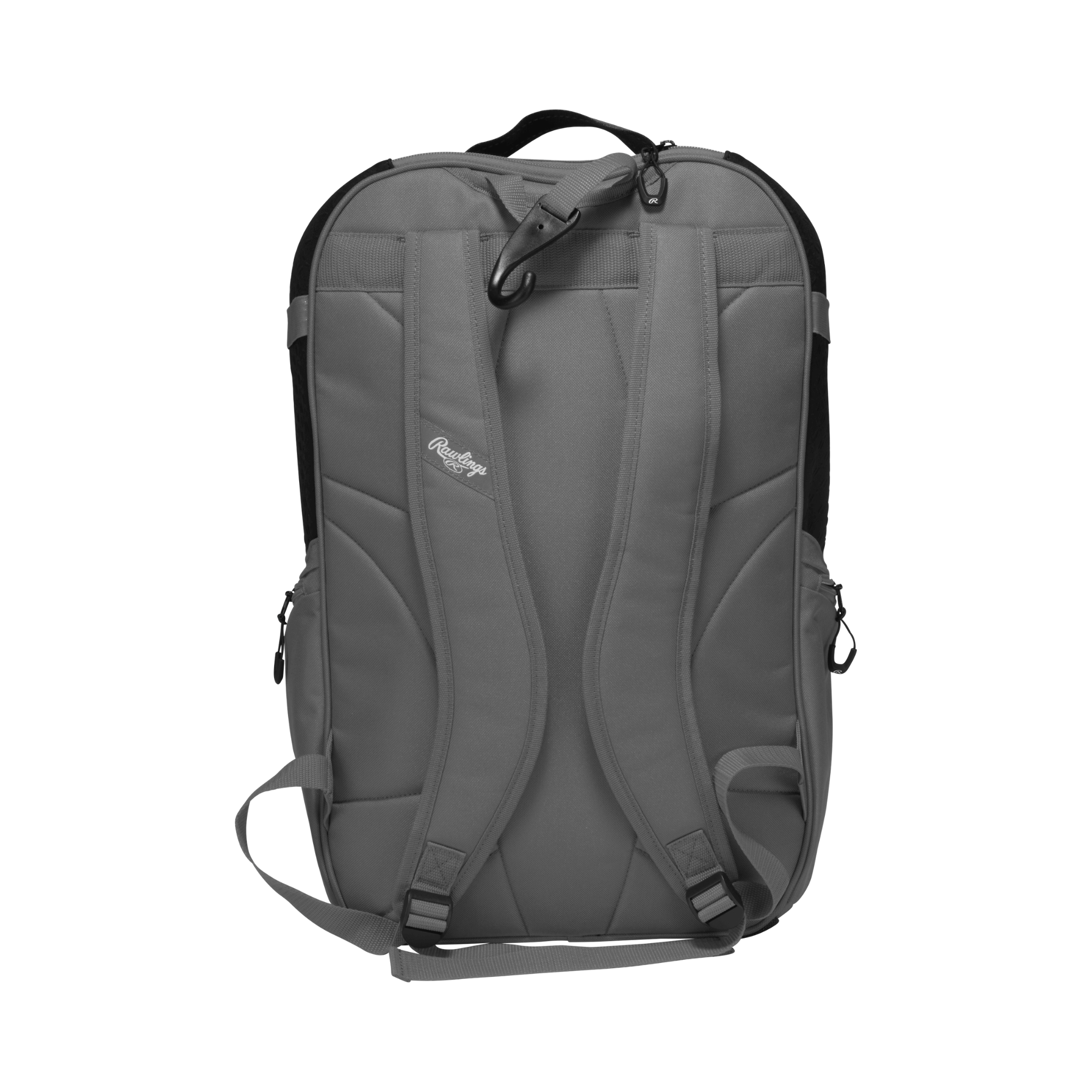 Graphite Rawlings Journey Backpack showing padded back panel and shoulder straps for comfort