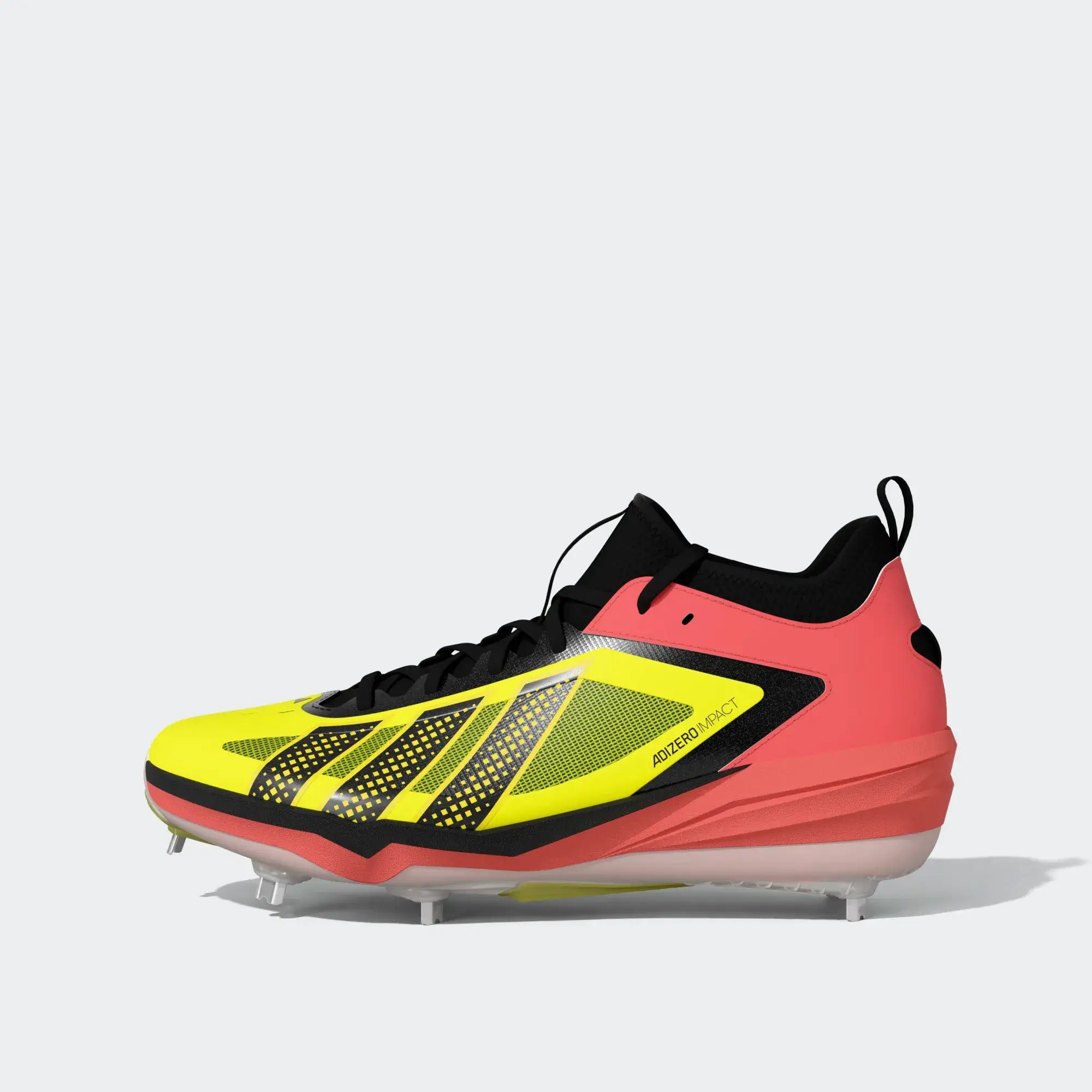 Adidas Adizero Impact 3.0 - Sollem/CBLAC side profile of cleat with yellow upper, black laces, and metal studs