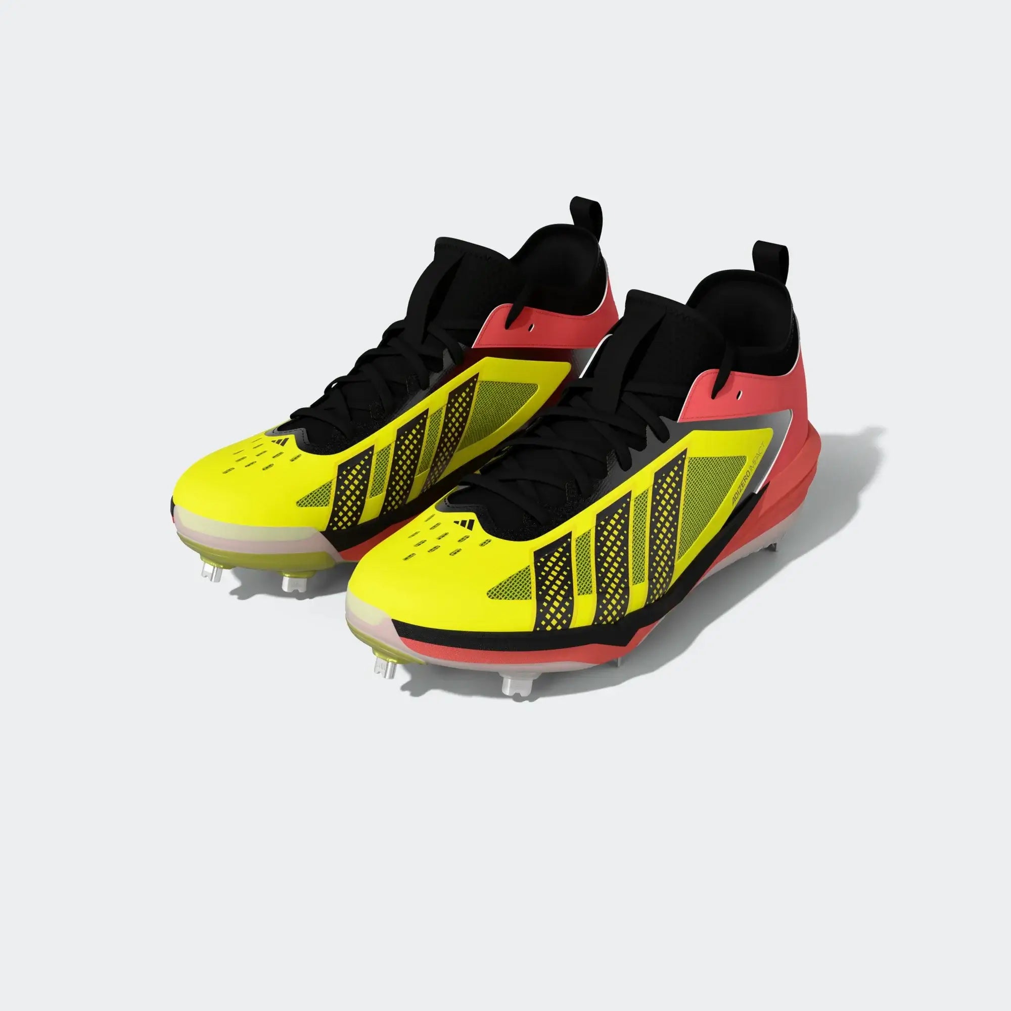 Adidas Adizero Impact 3.0 - Sollem/CBLAC, side profile of yellow and red cleats with black laces and white stud pattern.
