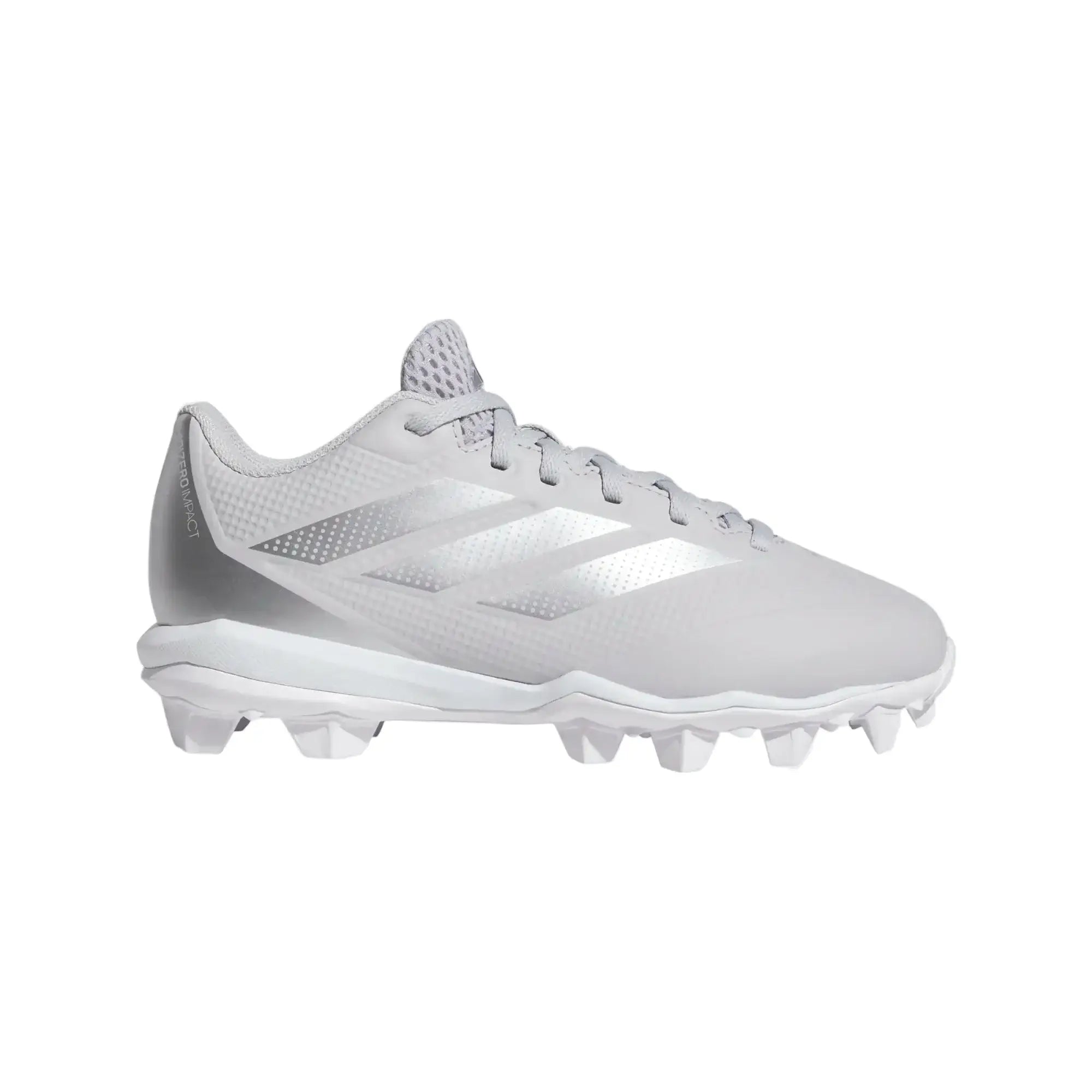 Adidas Adizero Impact Molded Cleats Kids - TMLGGR/SILV, side profile view, showing lacing system and stud pattern