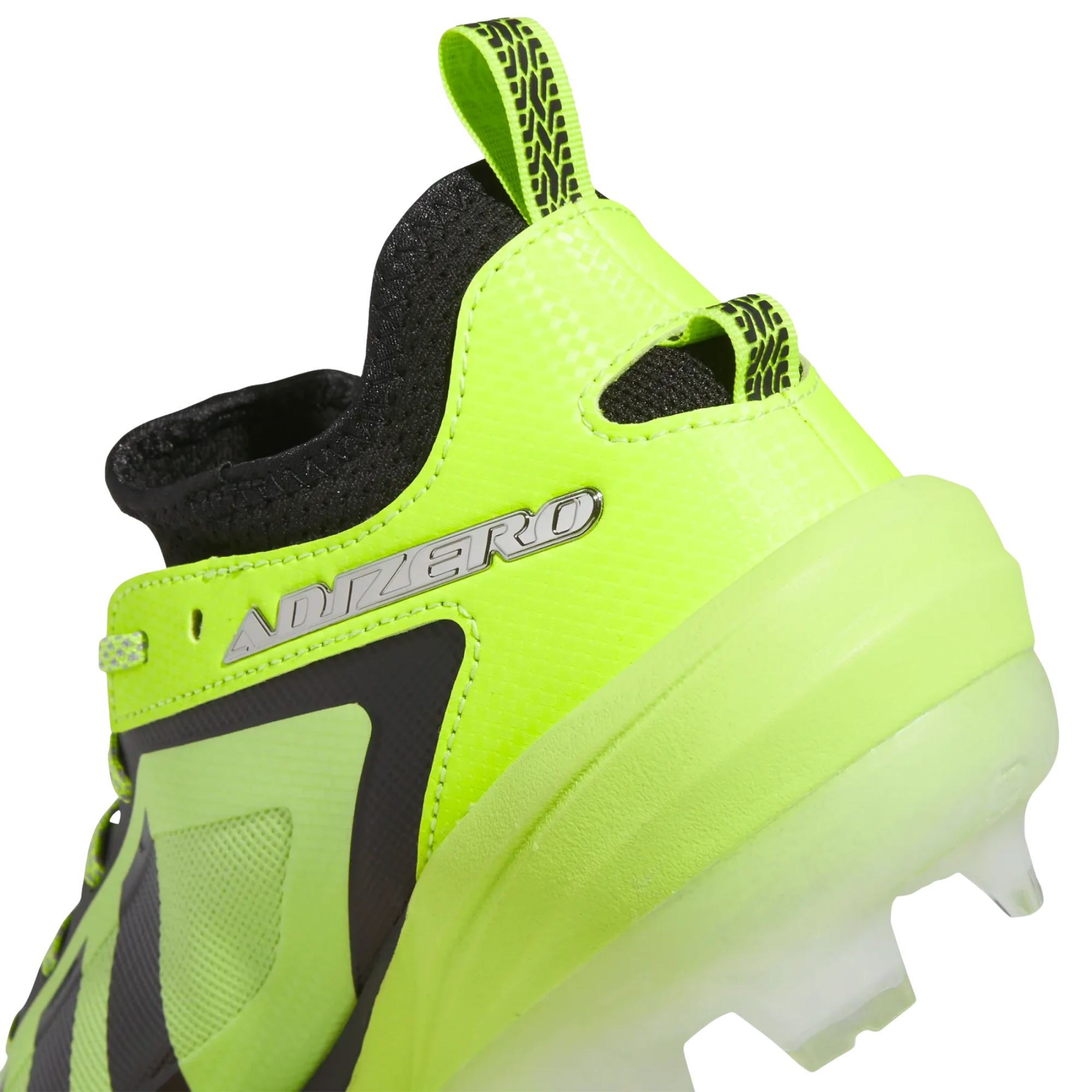 Adidas Adizero Impact 3.0 TPU Cleats in Solar Slime color with metallic accents.
