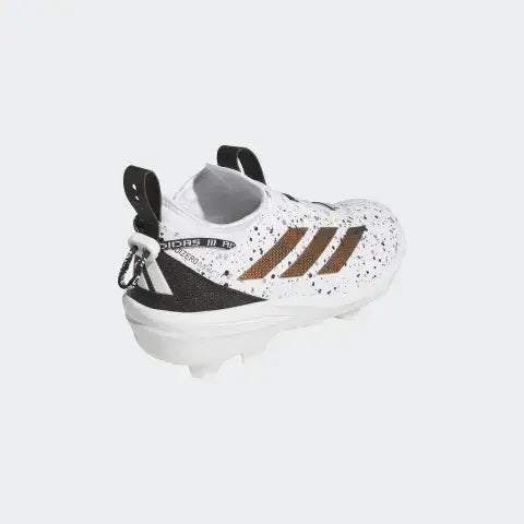 Adidas Adizero Impact 2.0 TPU Baseball Cleat SHD - White, heel view with black accents and iridescent logo