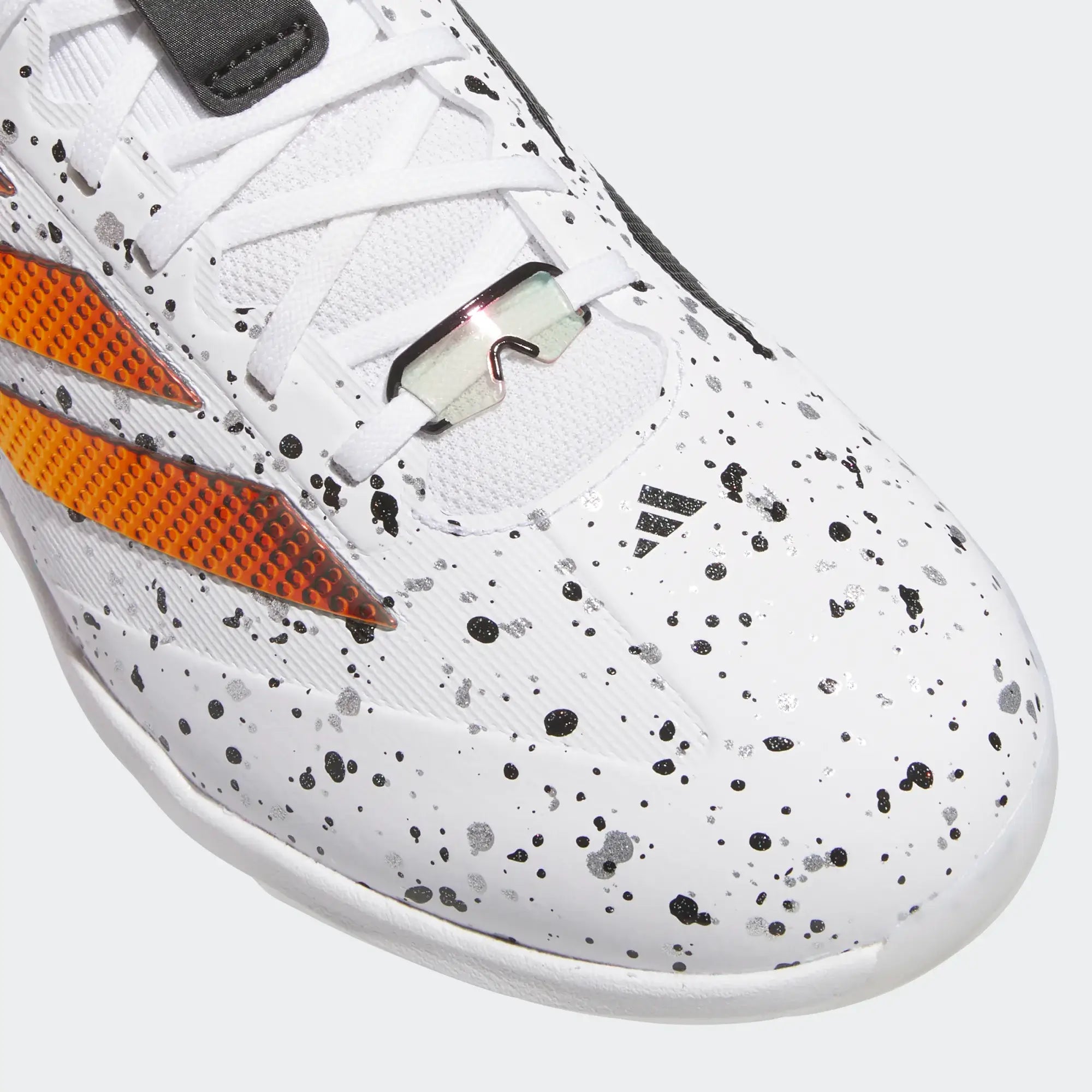 Adidas Adizero Impact 2.0 TPU Baseball Cleat SHD - White with black speckles, showing reinforced textile upper and lace-up detail.