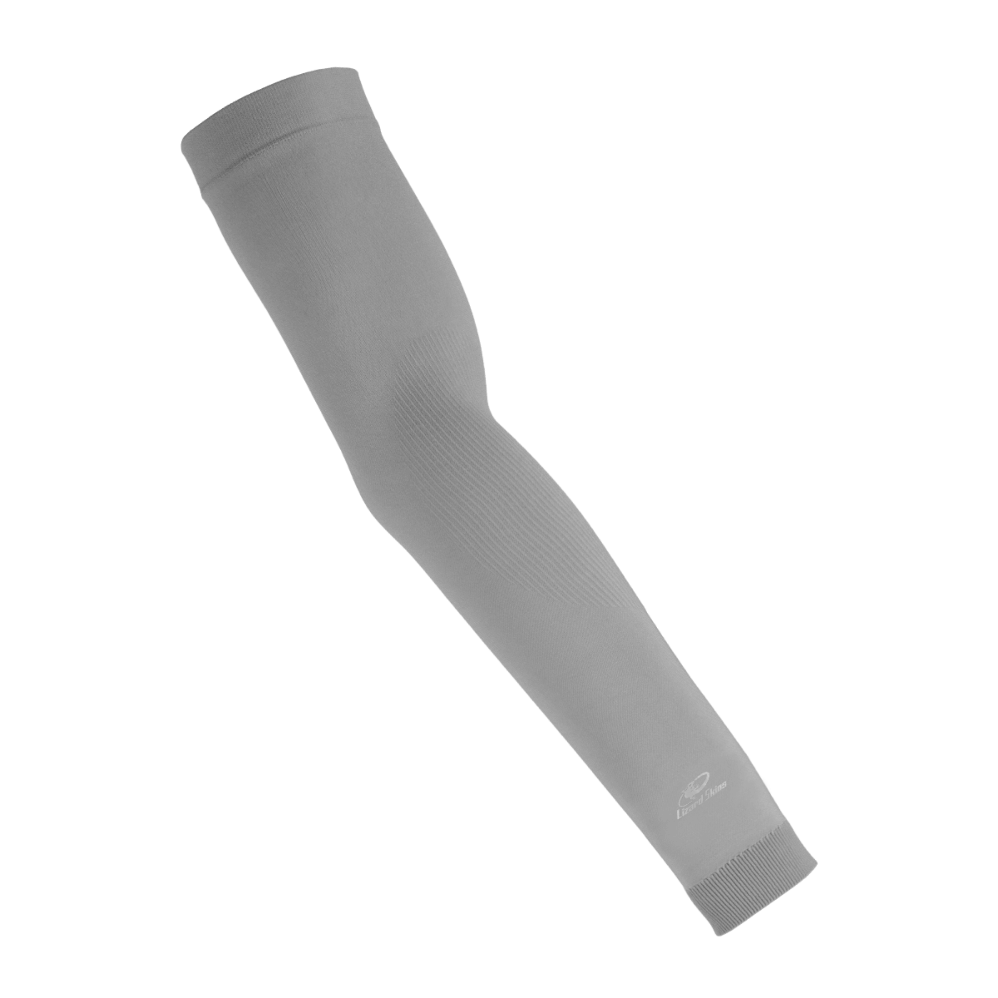 Lizard Skins Knit Arm Sleeve in graphite gray, made with nylon and spandex for compression fit and breathability.