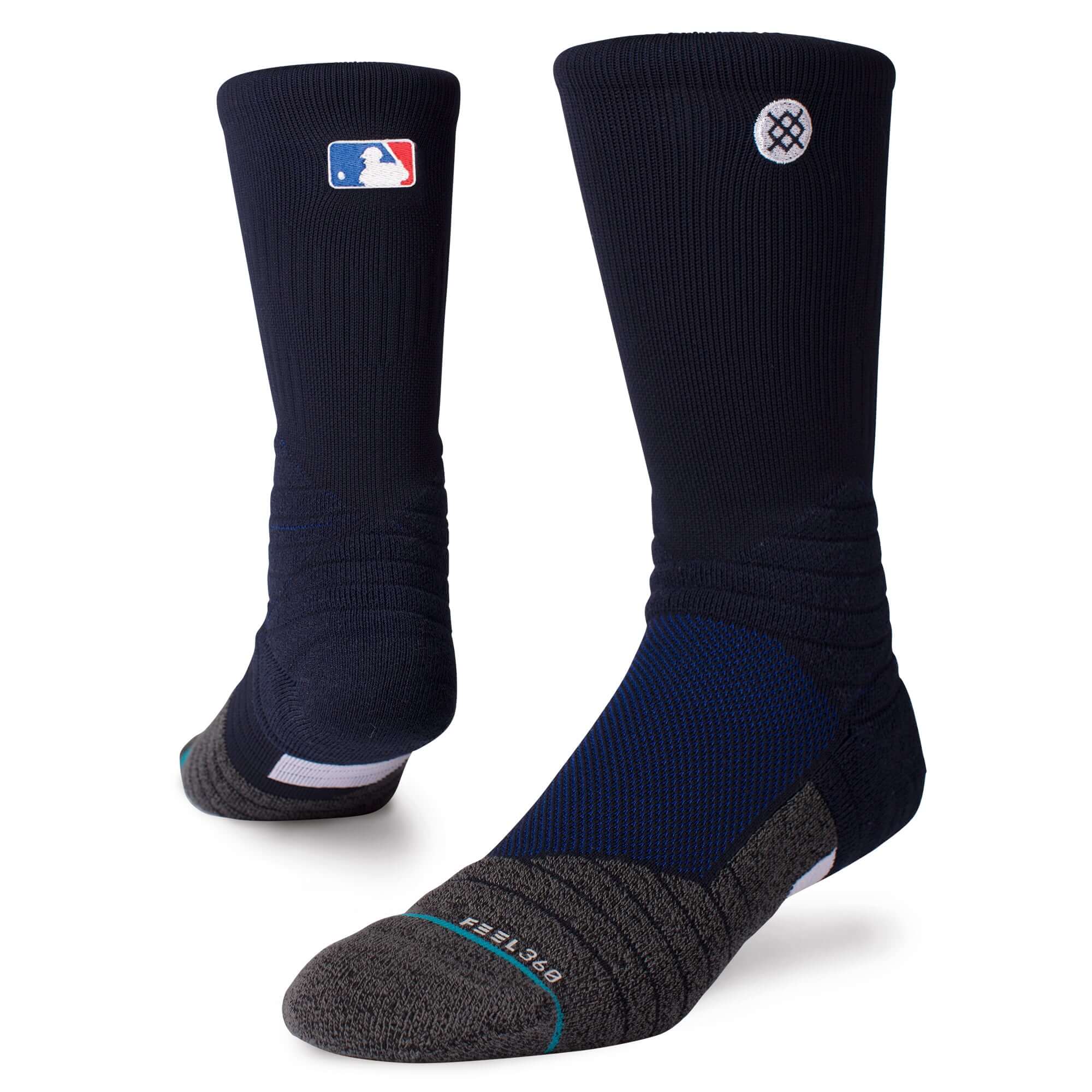 Stance MLB Diamond Pro Crew Socks in Dark Navy with logo, featuring medium cushioning and a blend of materials for performance.