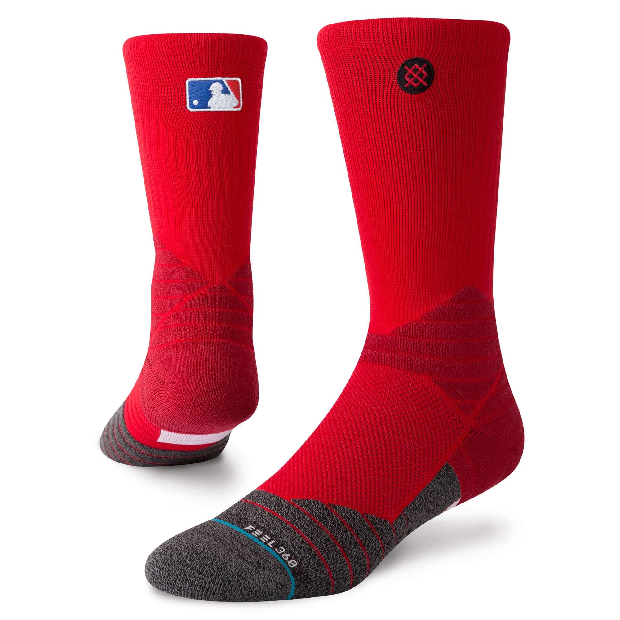 Stance MLB Diamond Pro Crew Socks in red with MLB logo, designed for performance and comfort with cushioning.
