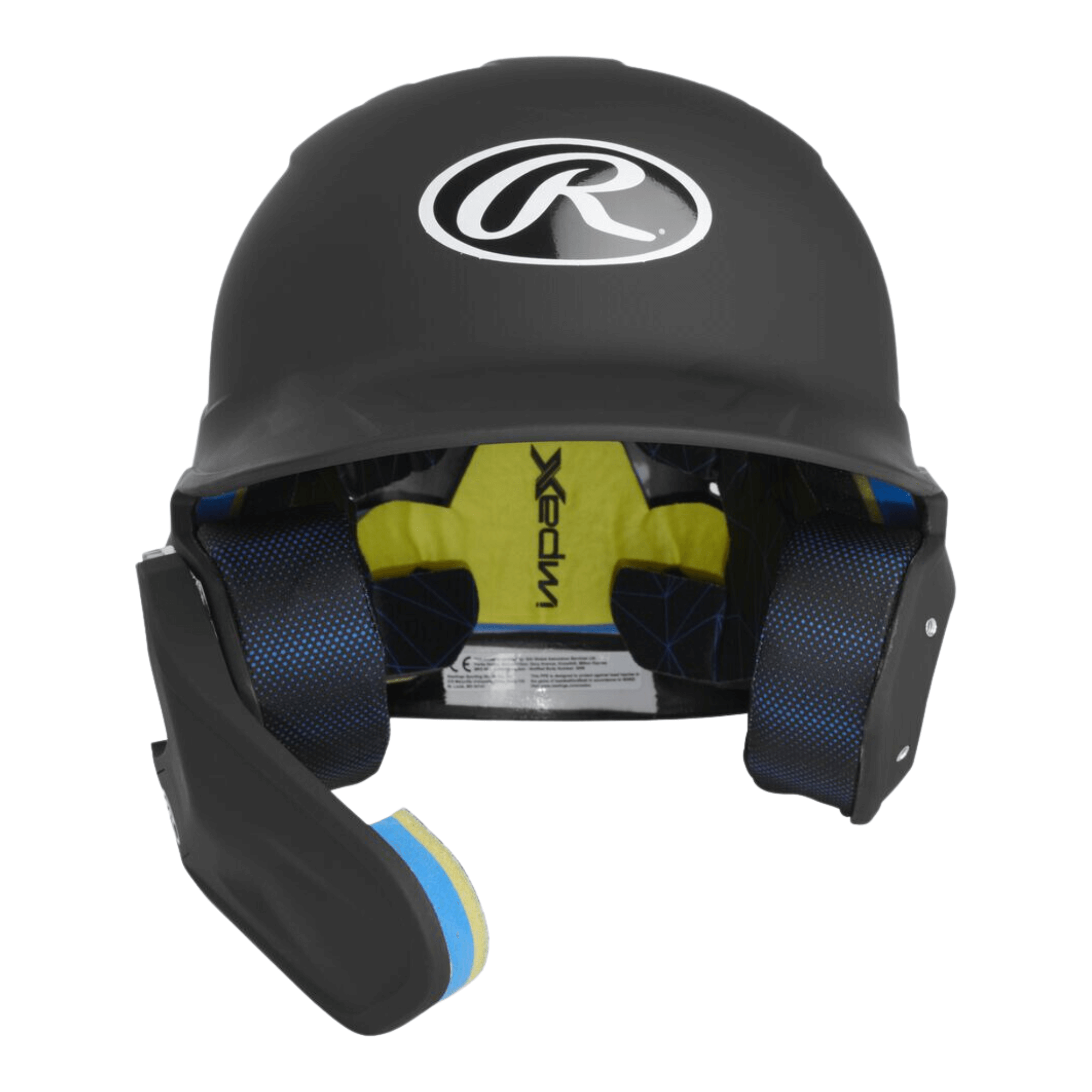 Rawlings Mach Adjust left handed batting helmet for juniors, featuring adjustable design and padding for optimal comfort and coverage.