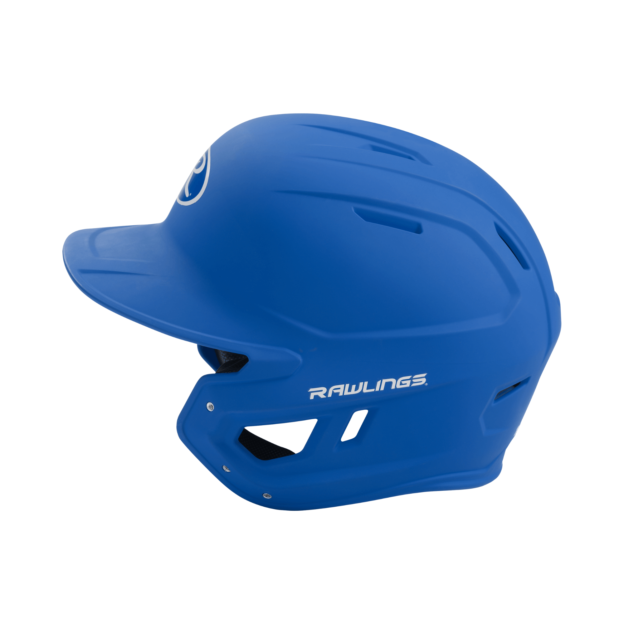 Rawlings Mach Junior batting helmet in blue, featuring IMPAX foam for comfort and optimized ventilation design.