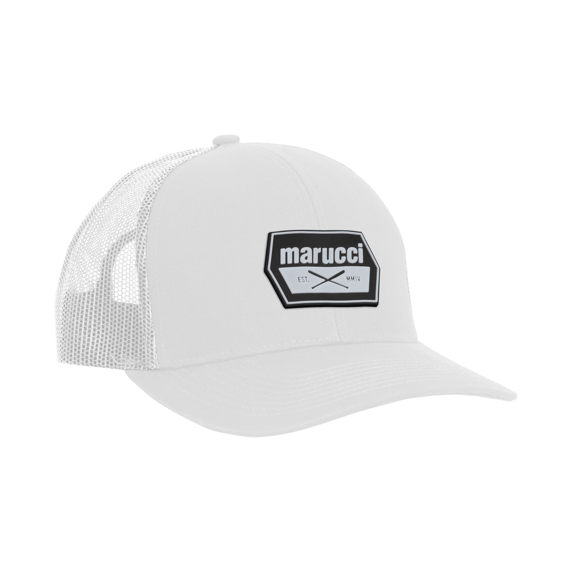 Marucci Rubber Cross Patch Trucker Hat White Front View