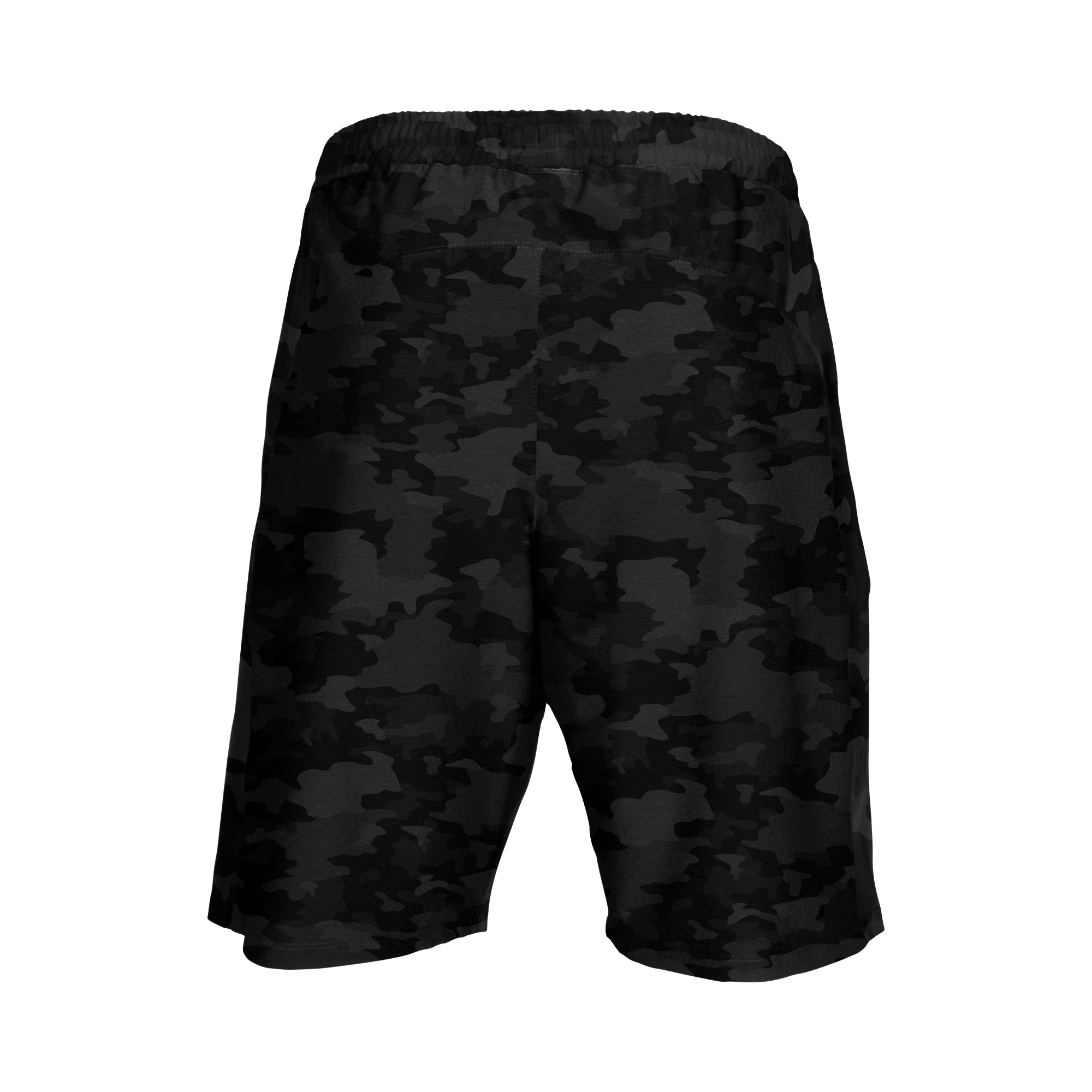 Marucci St. Louie Hybrid Training Short in black camo, featuring elastic waistband and hidden zipped pocket for secure storage.