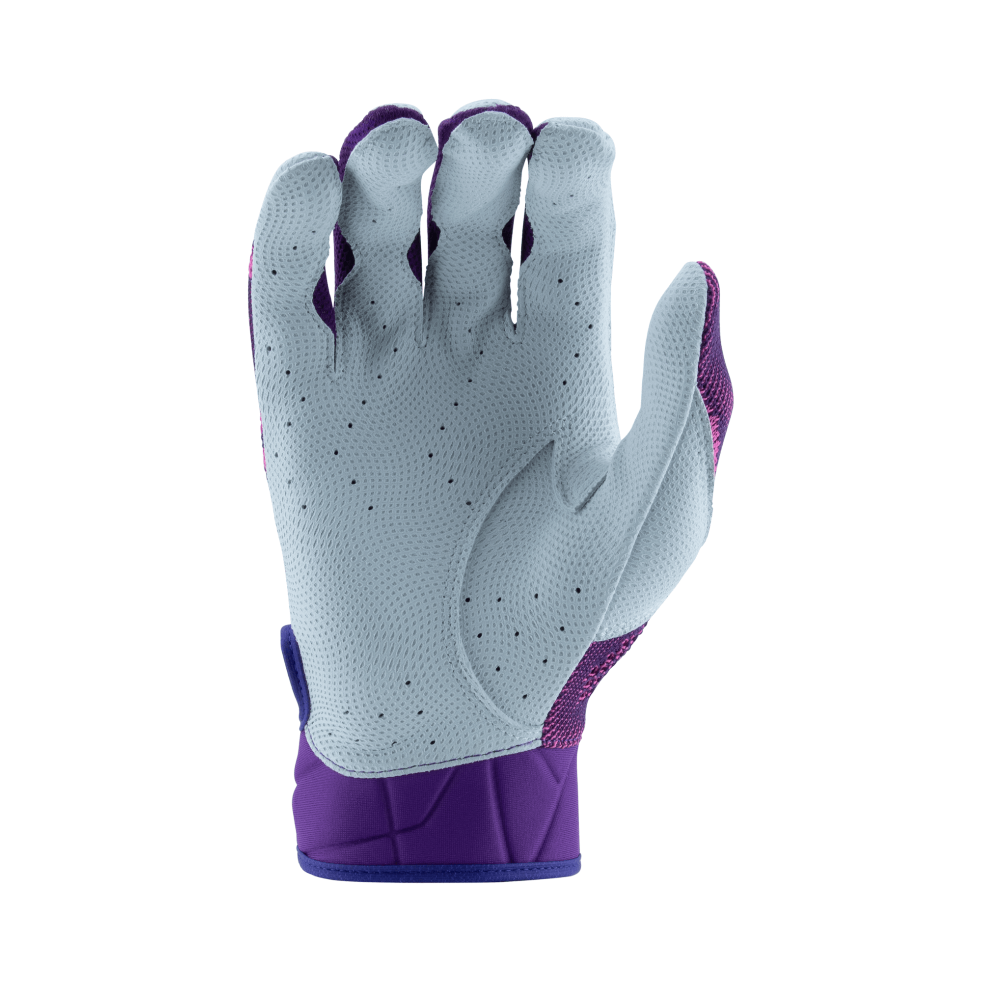 Marucci Breeze Knit V2 Batting Gloves in Purple and Pink, showcasing unique knit design and superior grip technology.