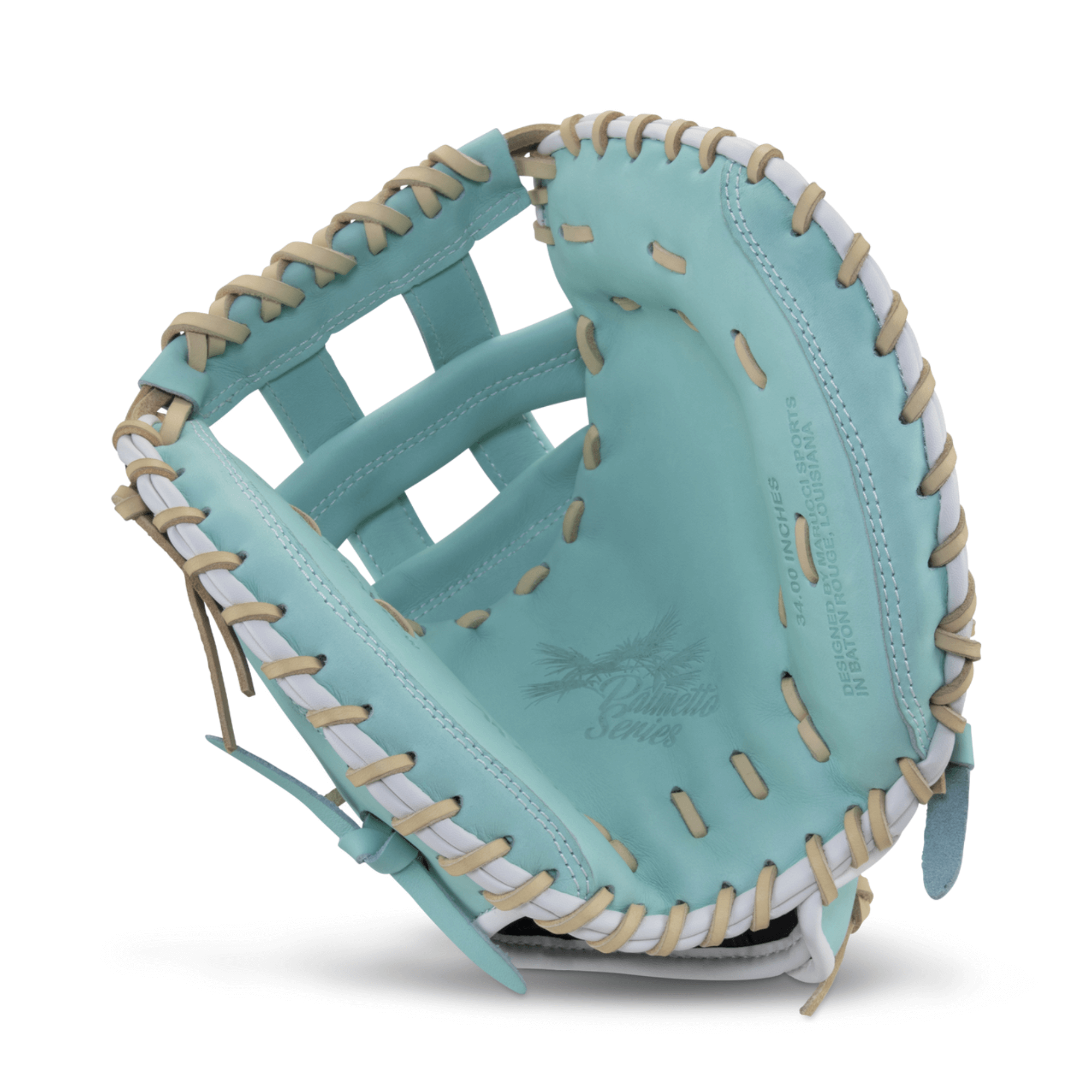 Marucci Palmetto Fastpitch 34-inch Catchers Mitt RHT with deep pocket and pro-style patterns