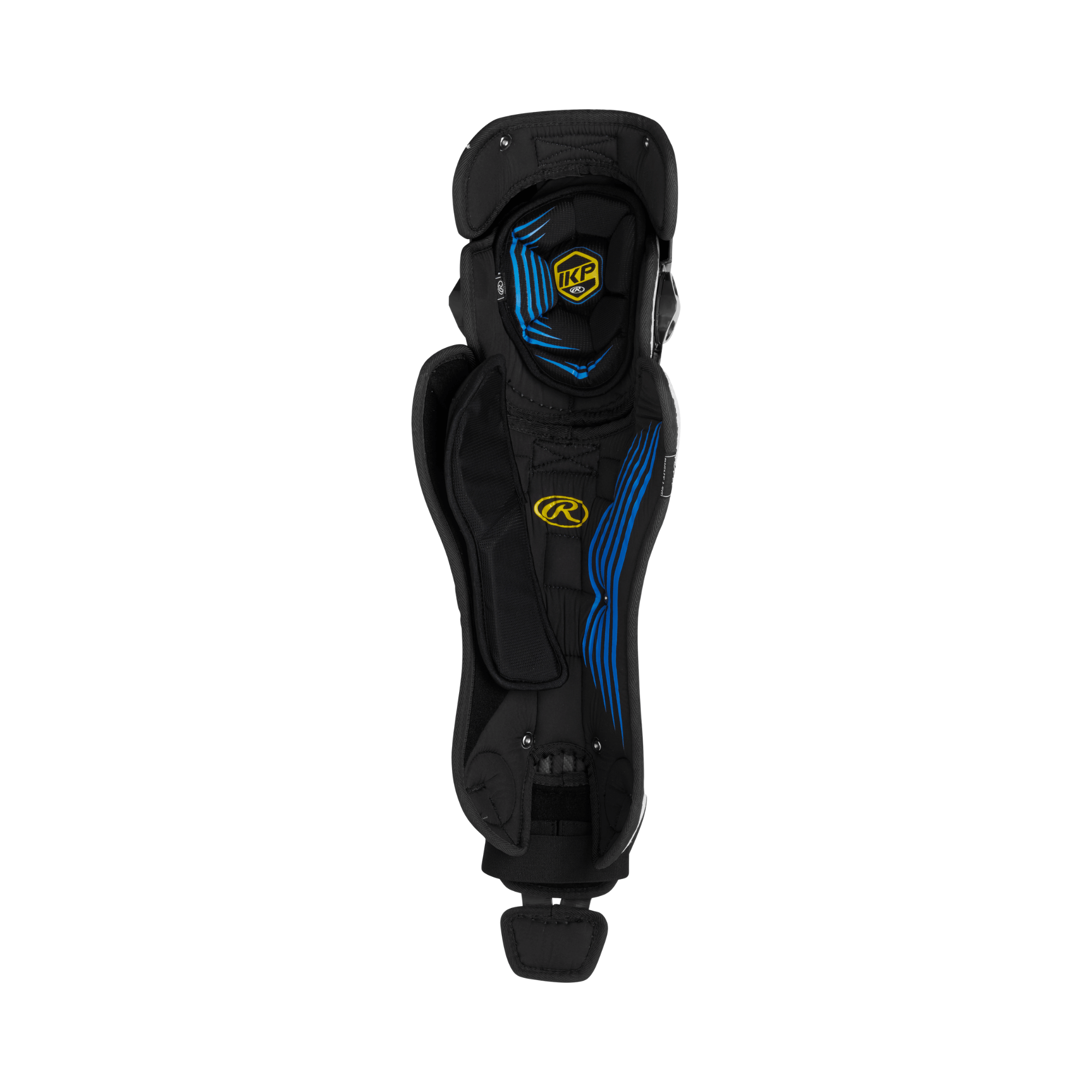Rawlings Mach catcher's leg guard featuring sleek design and high-performance padding for optimal protection and comfort.