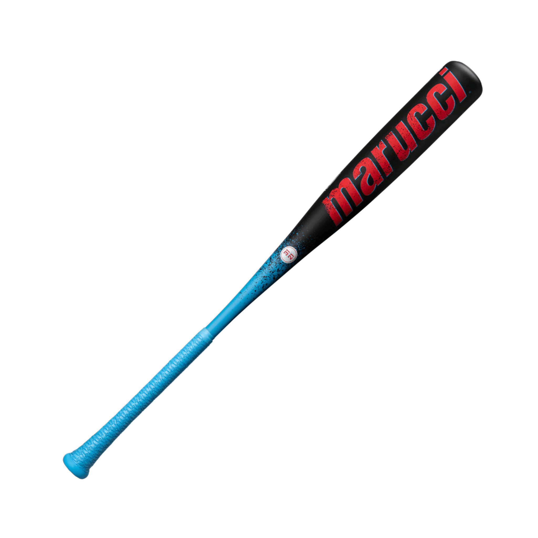 Marucci CAT X RCKLESS Senior League baseball bat in black and blue, designed for intense youth players.