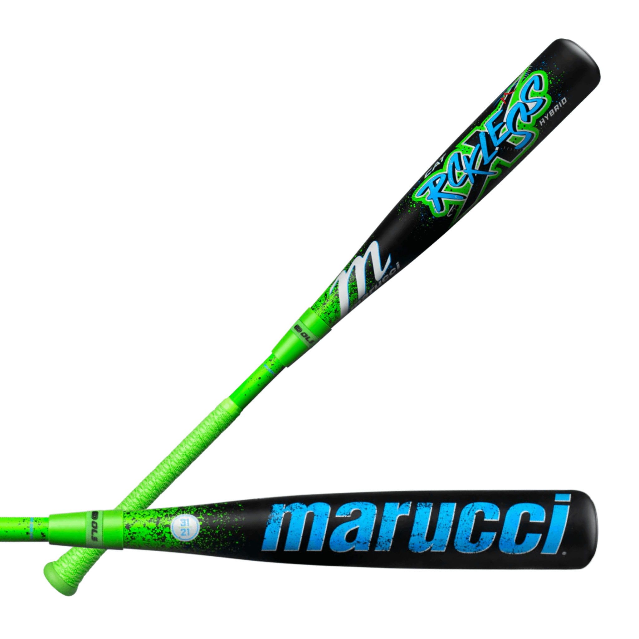 Marucci CAT X RCKLESS Hybrid (-10) USSSA Baseball Bat showing full front and back profile