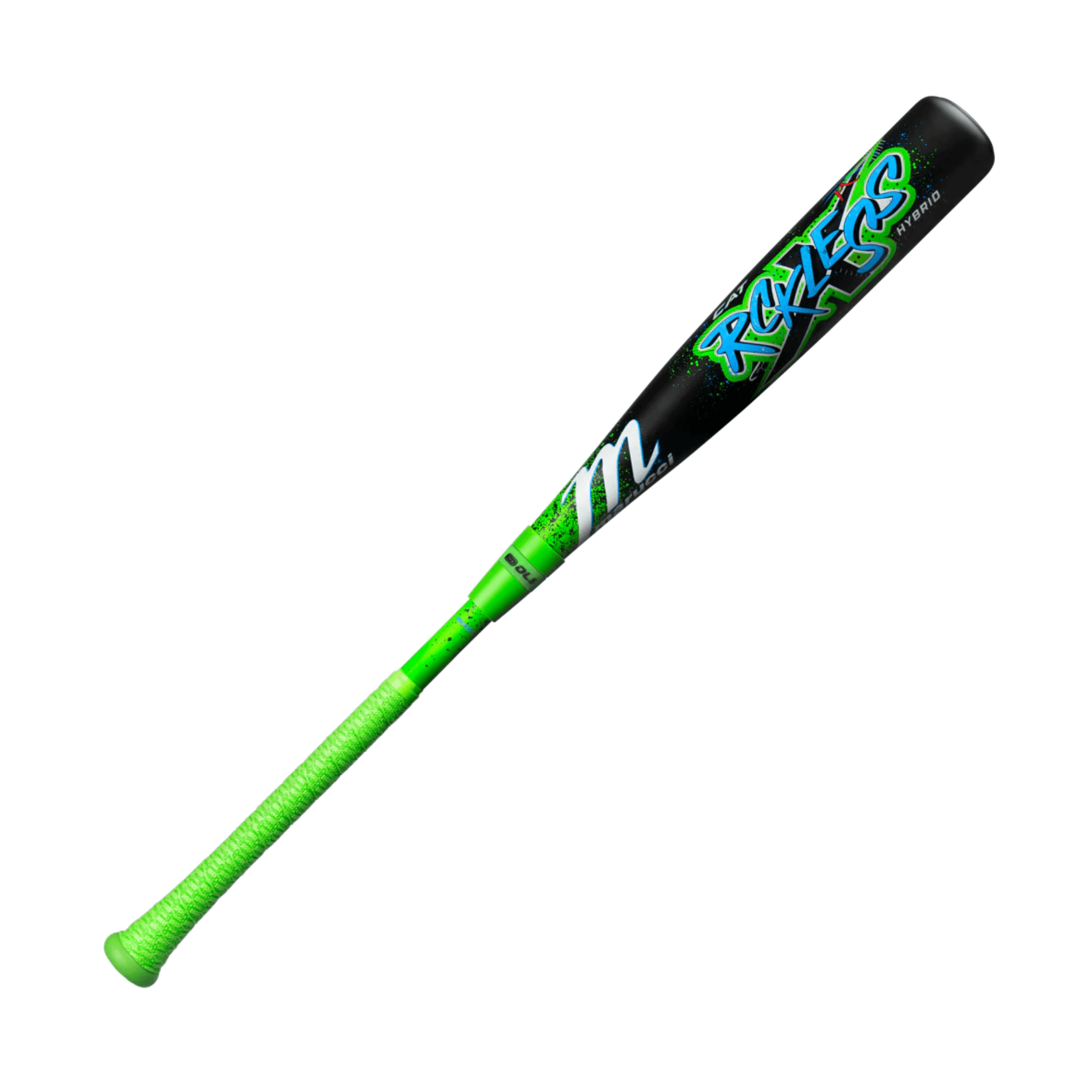 Marucci CAT X RCKLESS Hybrid (-8) USSSA Baseball Bat with green handle and black barrel for powerful swings.