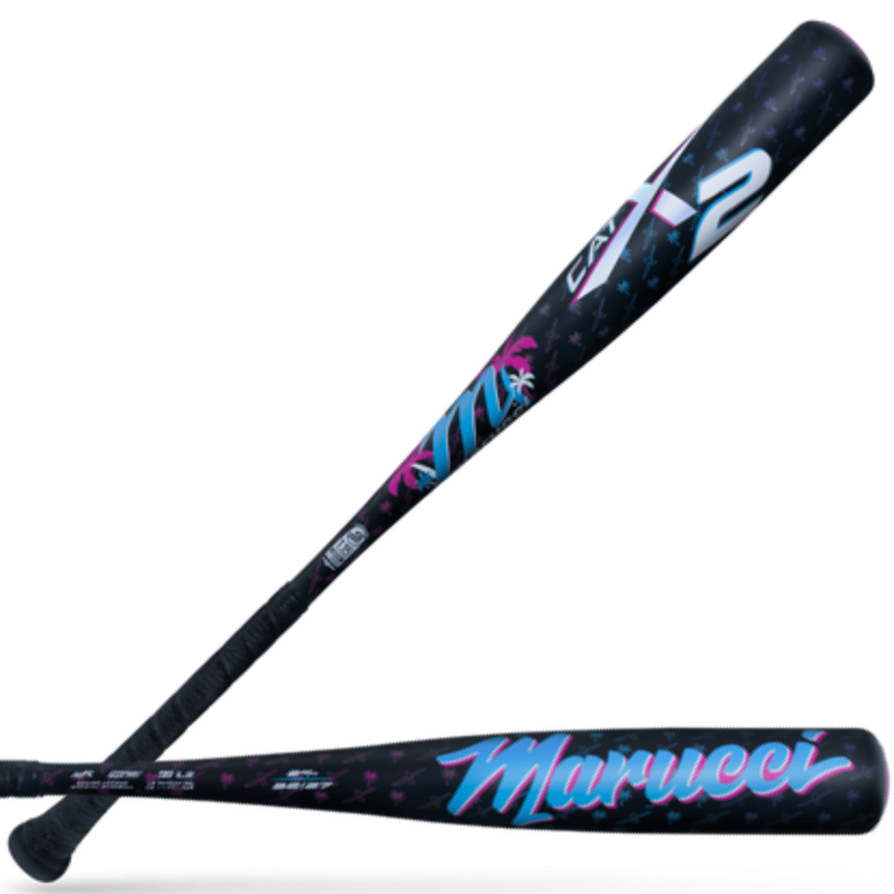 Marucci CATX2 Vice Senior League bat with sleek black design and vibrant graphics, ideal for dynamic athletes seeking top performance.
