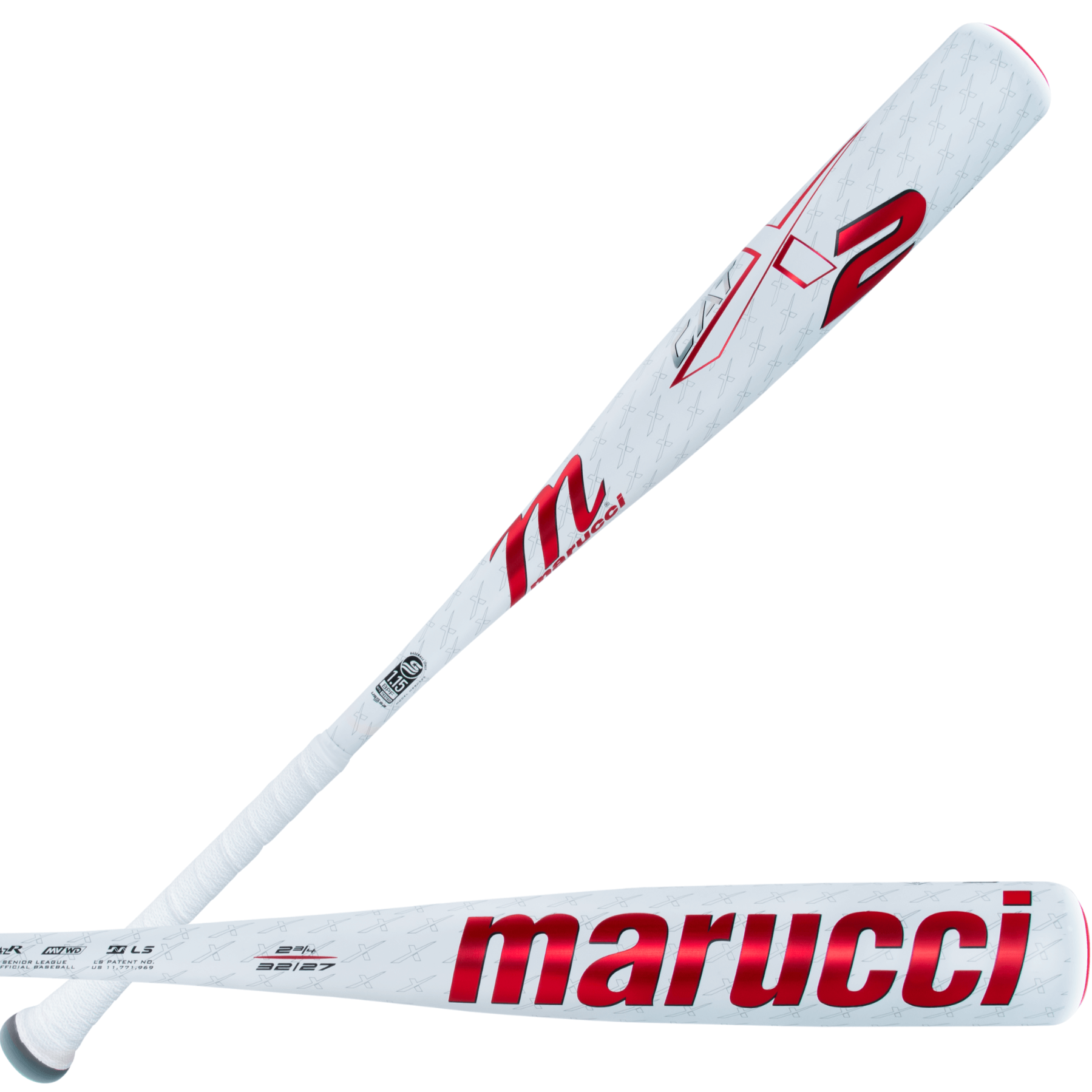 Marucci CATX2 Senior League (-5) baseball bat showcasing multi-variable wall design and patented anti-vibration technology.