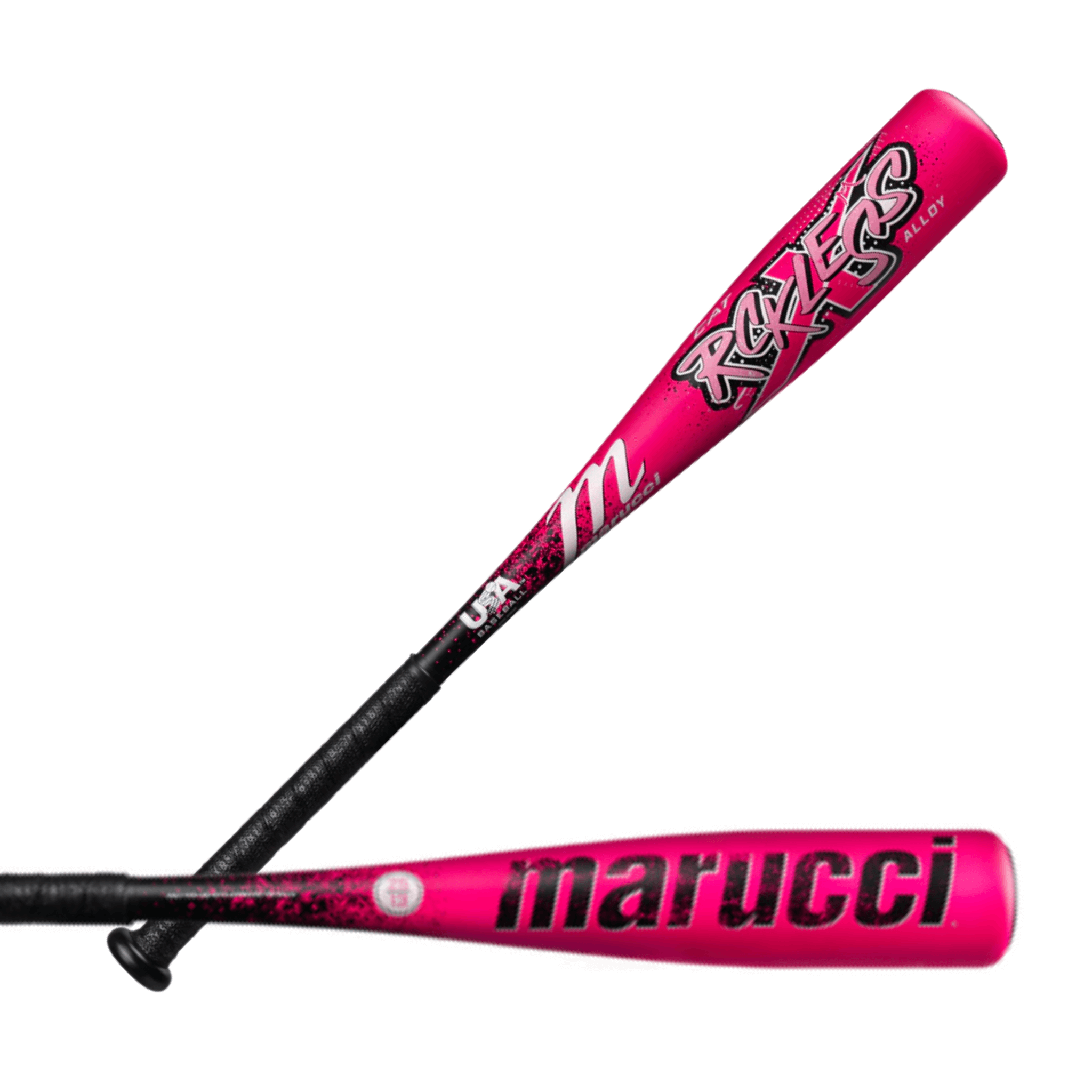 Marucci CAT X RCKLESS COMP (-11) USA Tee Ball Bat in vibrant pink, designed for young players with bold power.