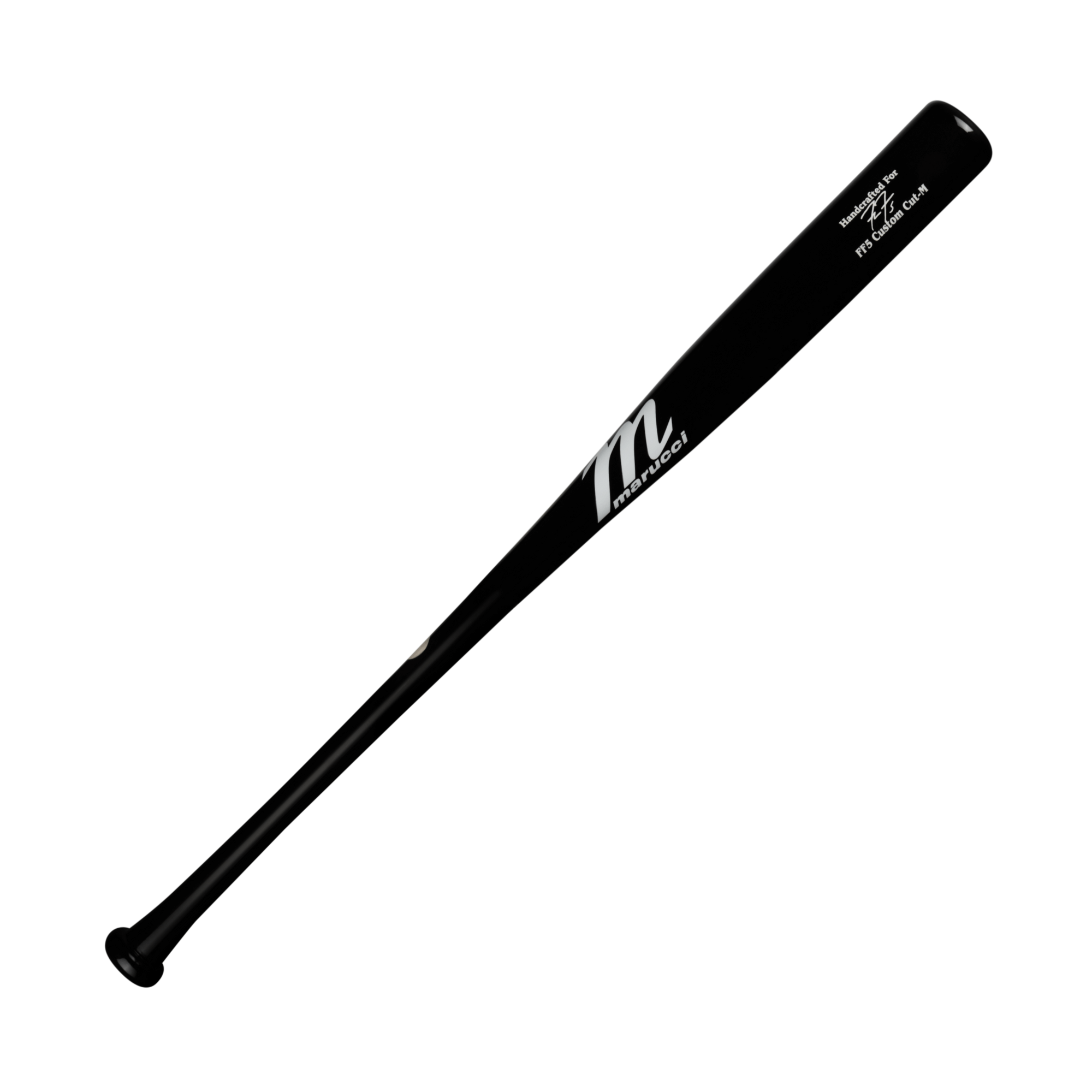 Marucci Freeman5 Pro Exclusive Black baseball bat with a traditional knob and engraved Freddie Freeman signature.