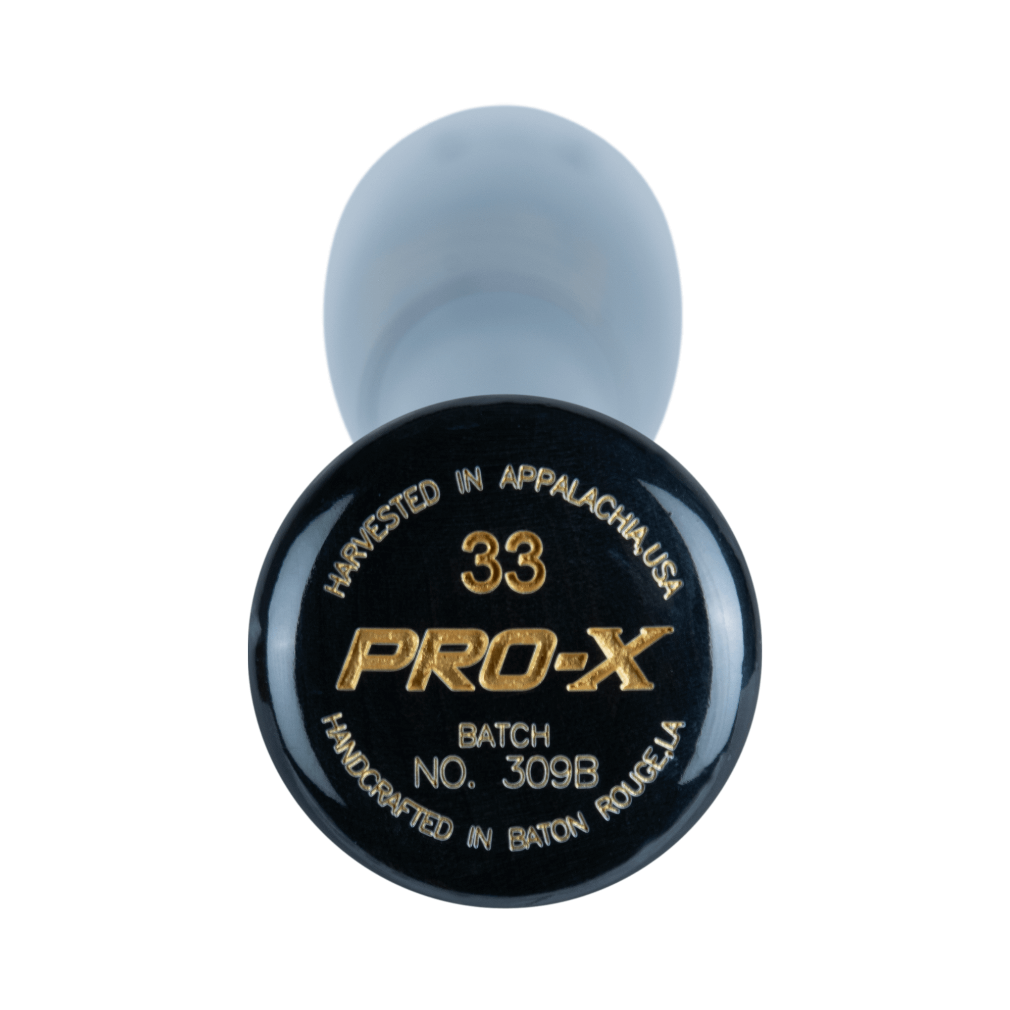 Close-up of Marucci GLEY25 Pro Exclusive bat knob showcasing PRO-X finish and engraved details.
