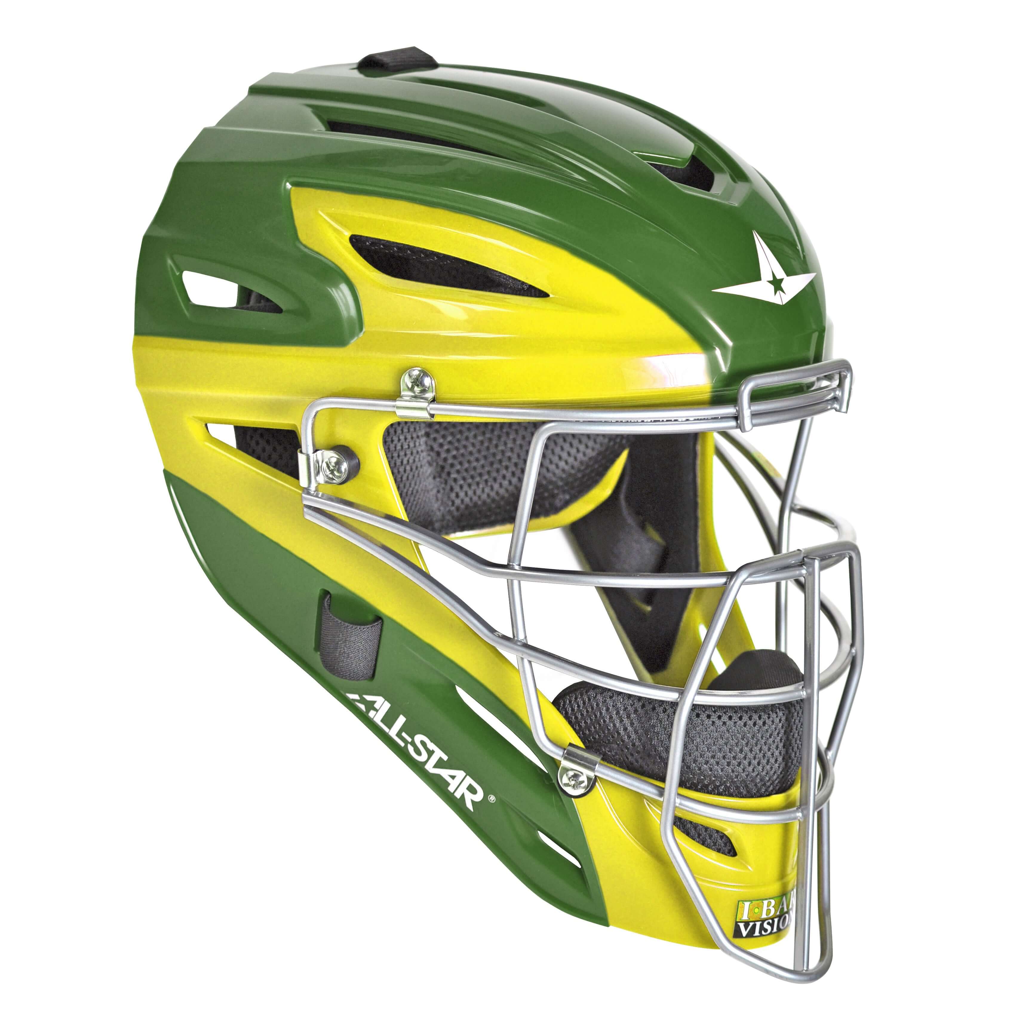 All-Star S7 AXIS Two Tone Catching Helmet for ages 9-12, featuring high impact resistance and maximum vision design.