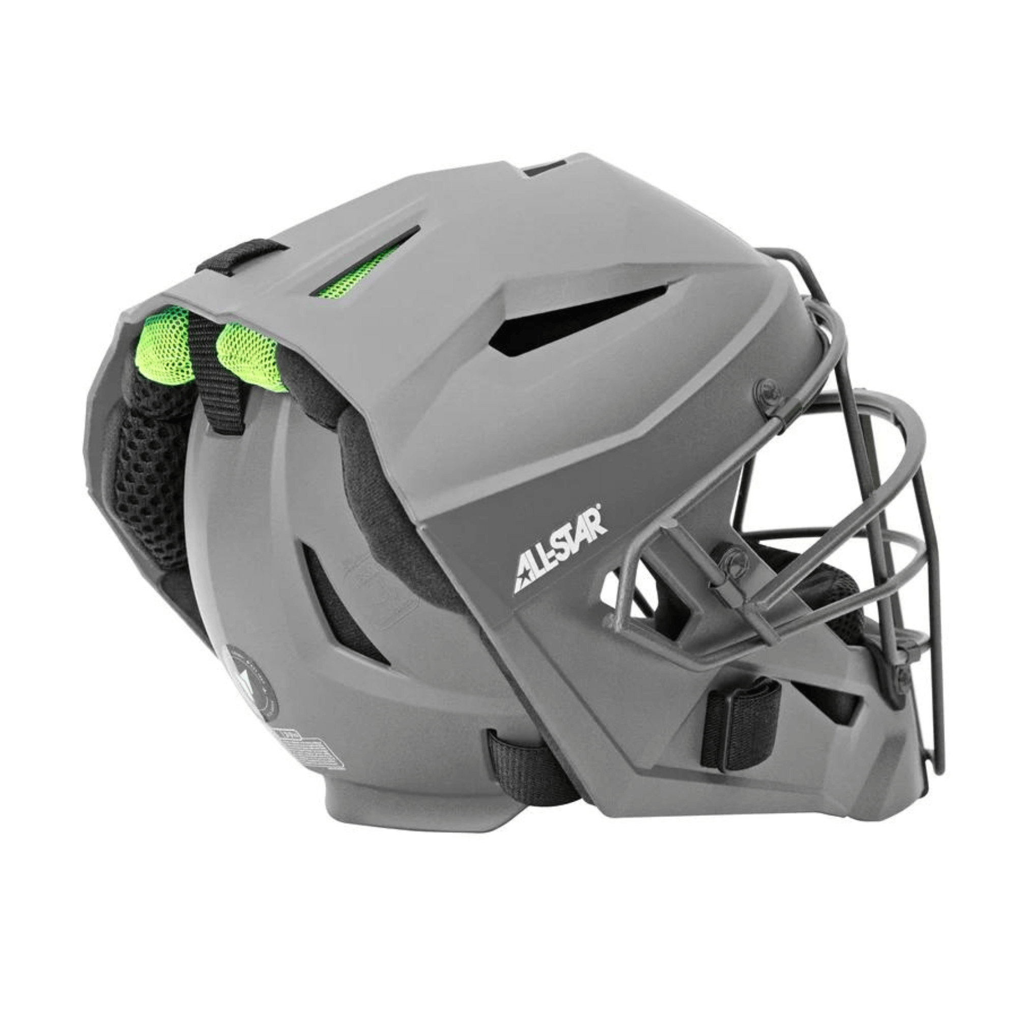 All-Star MVP PRO Catcher's Helmet in matte grey with Deflexion Tech, designed for enhanced protection and comfort in baseball.