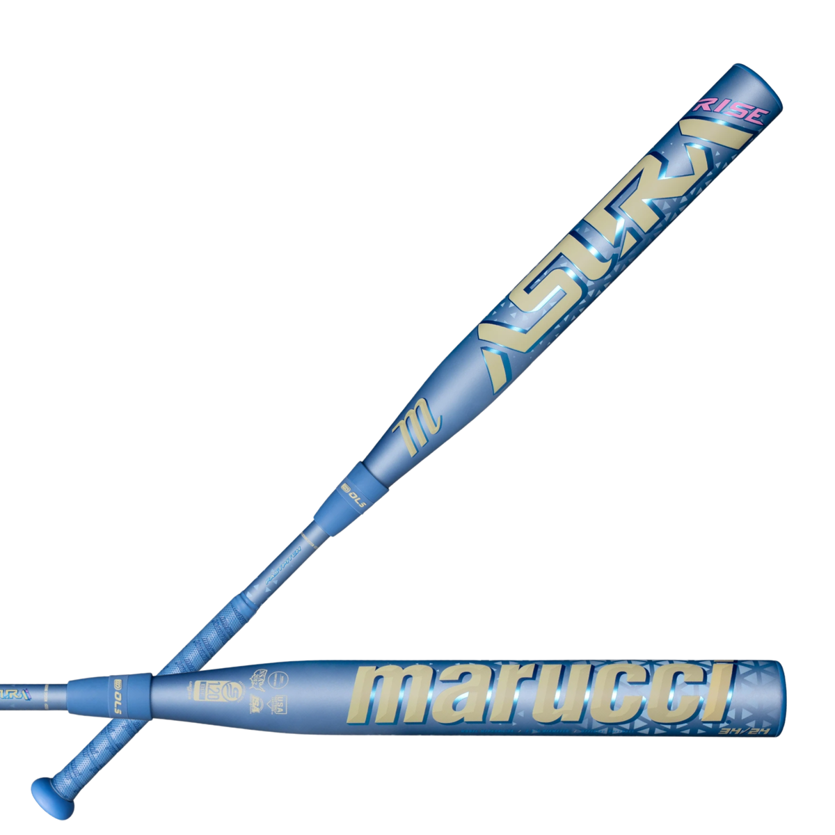 Marucci Asura Rise -10 fastpitch softball bat combination front and back views