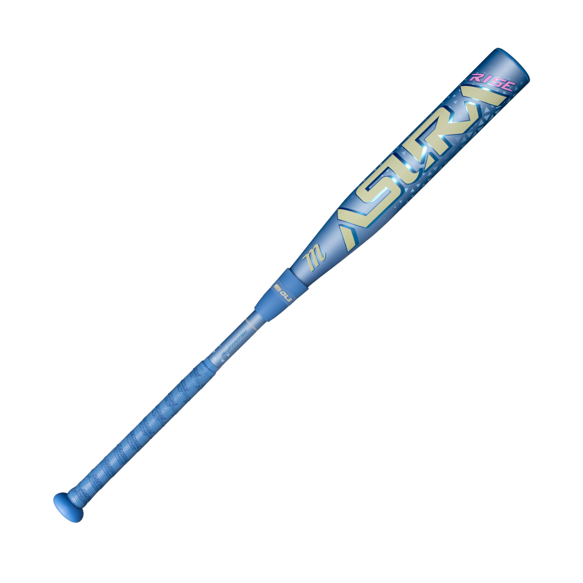 Marucci Asura Rise (-11) fastpitch softball bat with fingers holding the Enhanced Soft-Touch grip