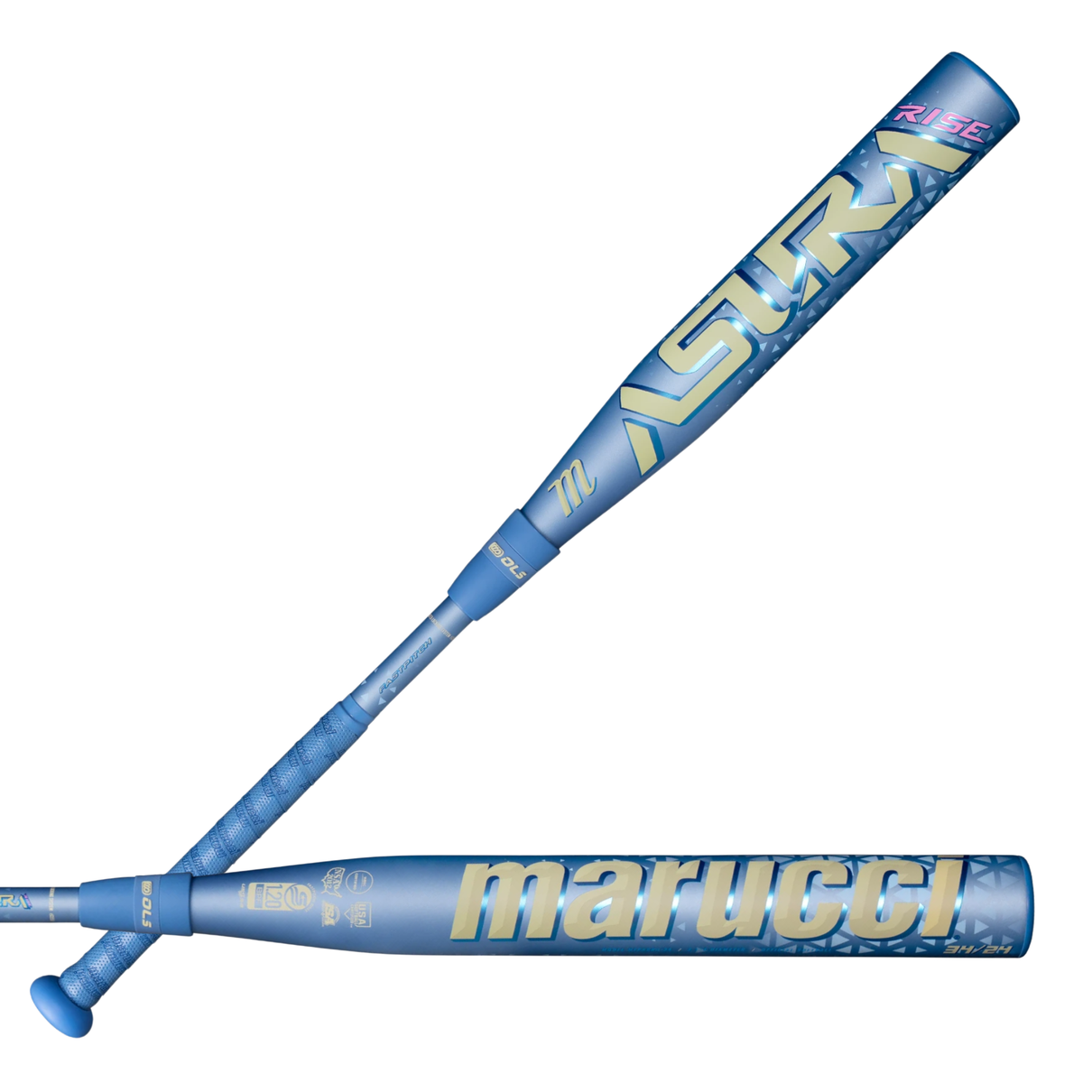 Marucci Asura Rise (-11) fastpitch softball bat combination front and back views