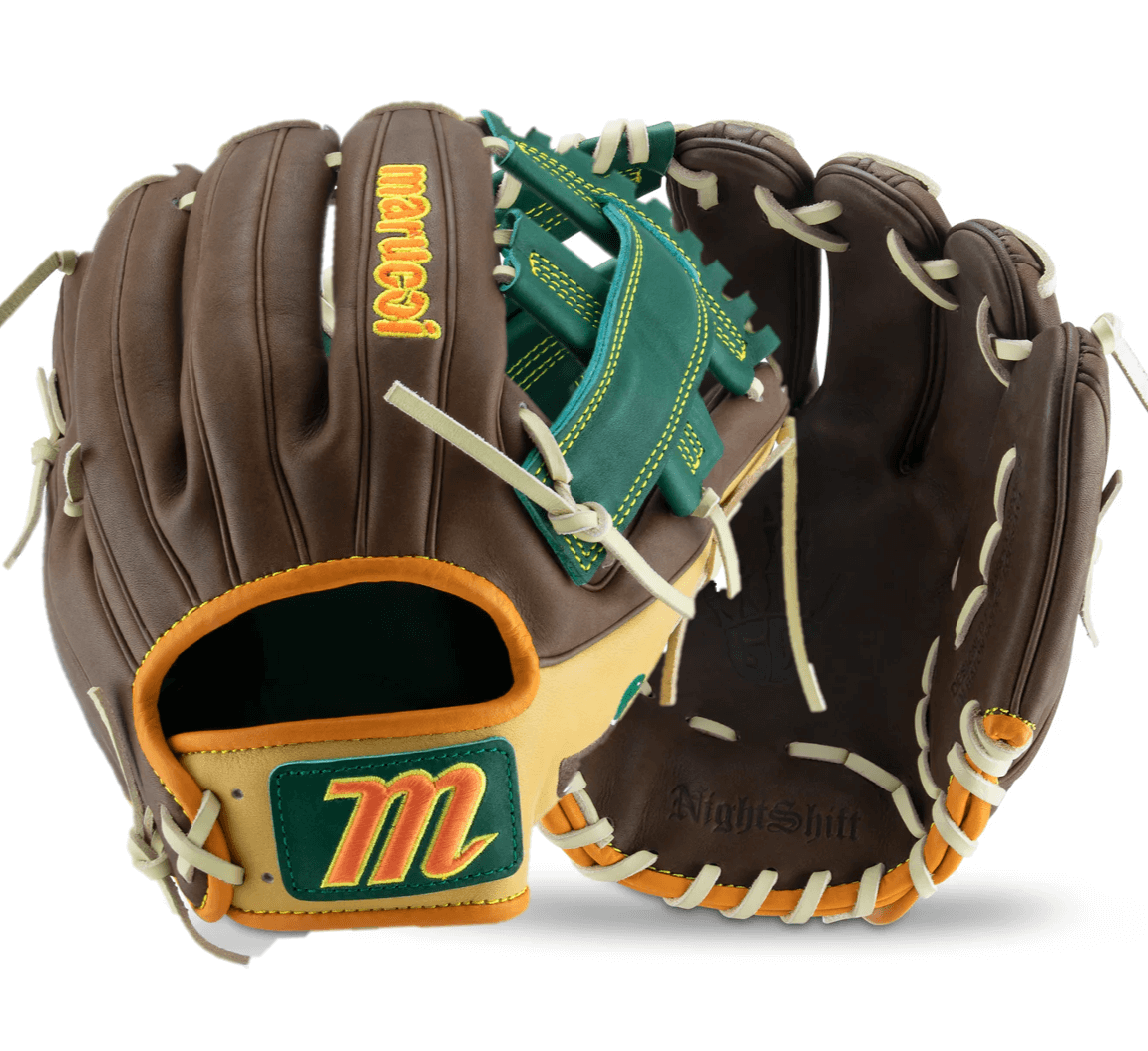Marucci Nightshift Mallard II 11.5" baseball glove showcasing premium leather and M Type fit system for enhanced comfort.